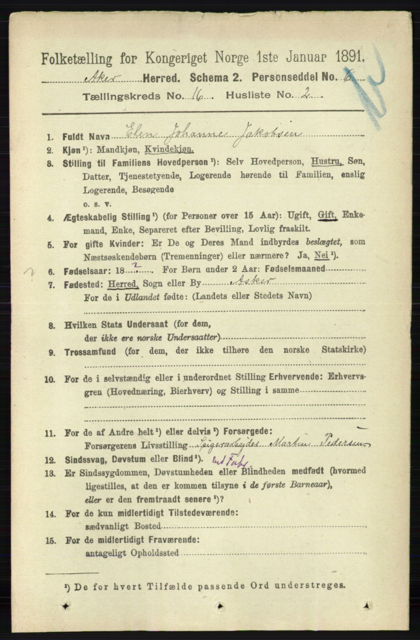 RA, 1891 census for 0218 Aker, 1891, p. 14049