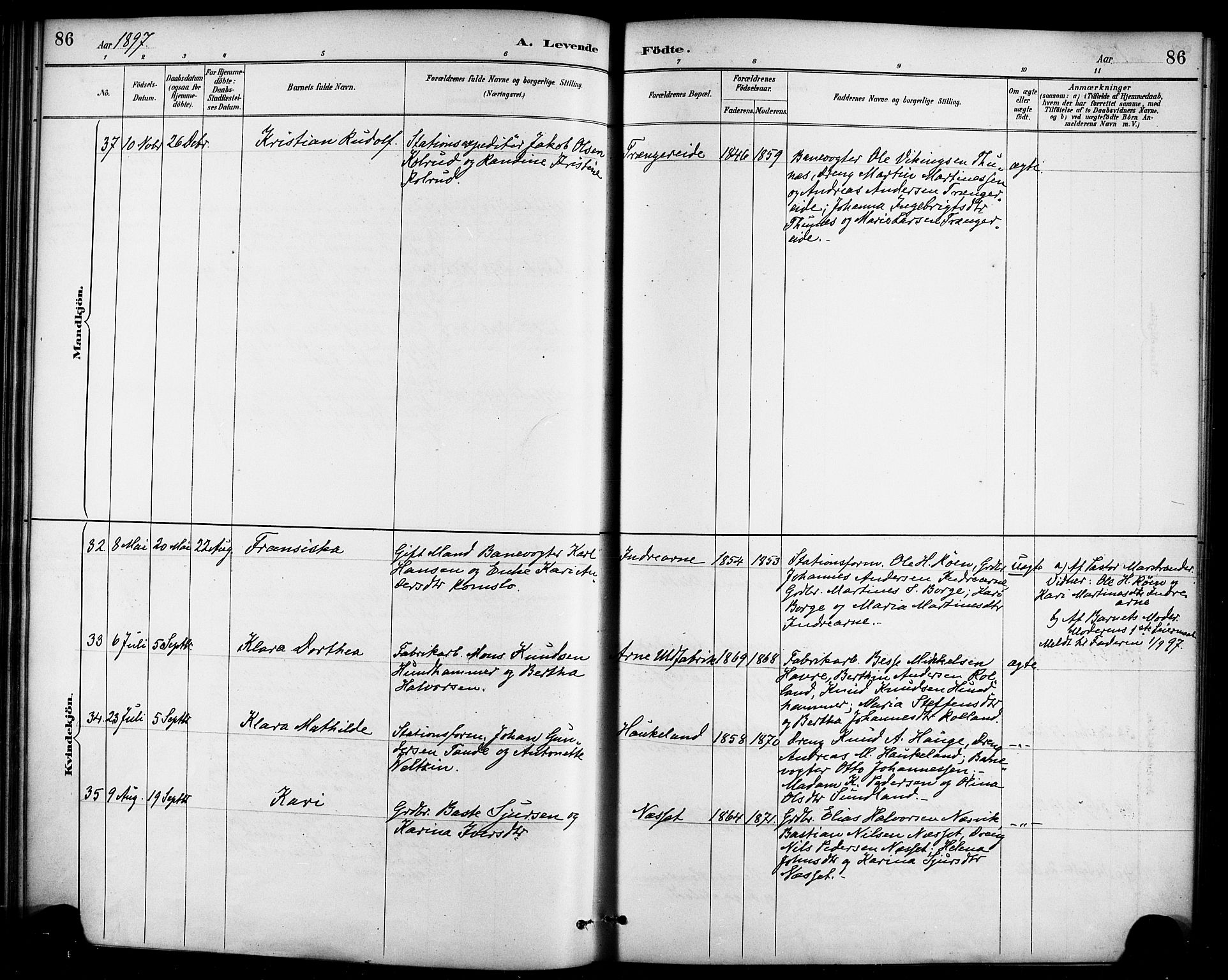 Haus sokneprestembete, AV/SAB-A-75601/H/Haa/Haad/L0001: Parish register (official) no. D 1, 1887-1898, p. 86