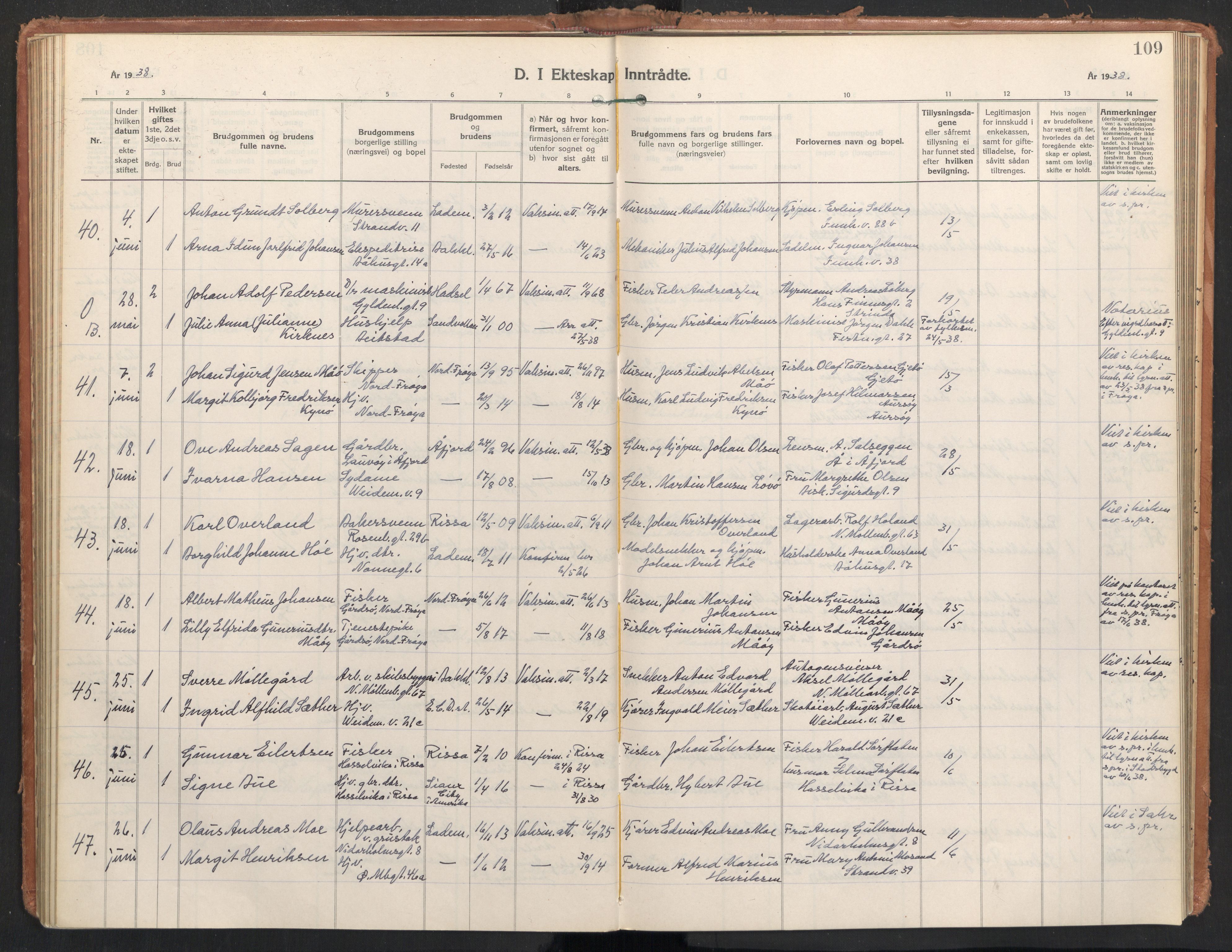 Ministerialprotokoller, klokkerbøker og fødselsregistre - Sør-Trøndelag, AV/SAT-A-1456/604/L0209: Parish register (official) no. 604A29, 1931-1945, p. 109