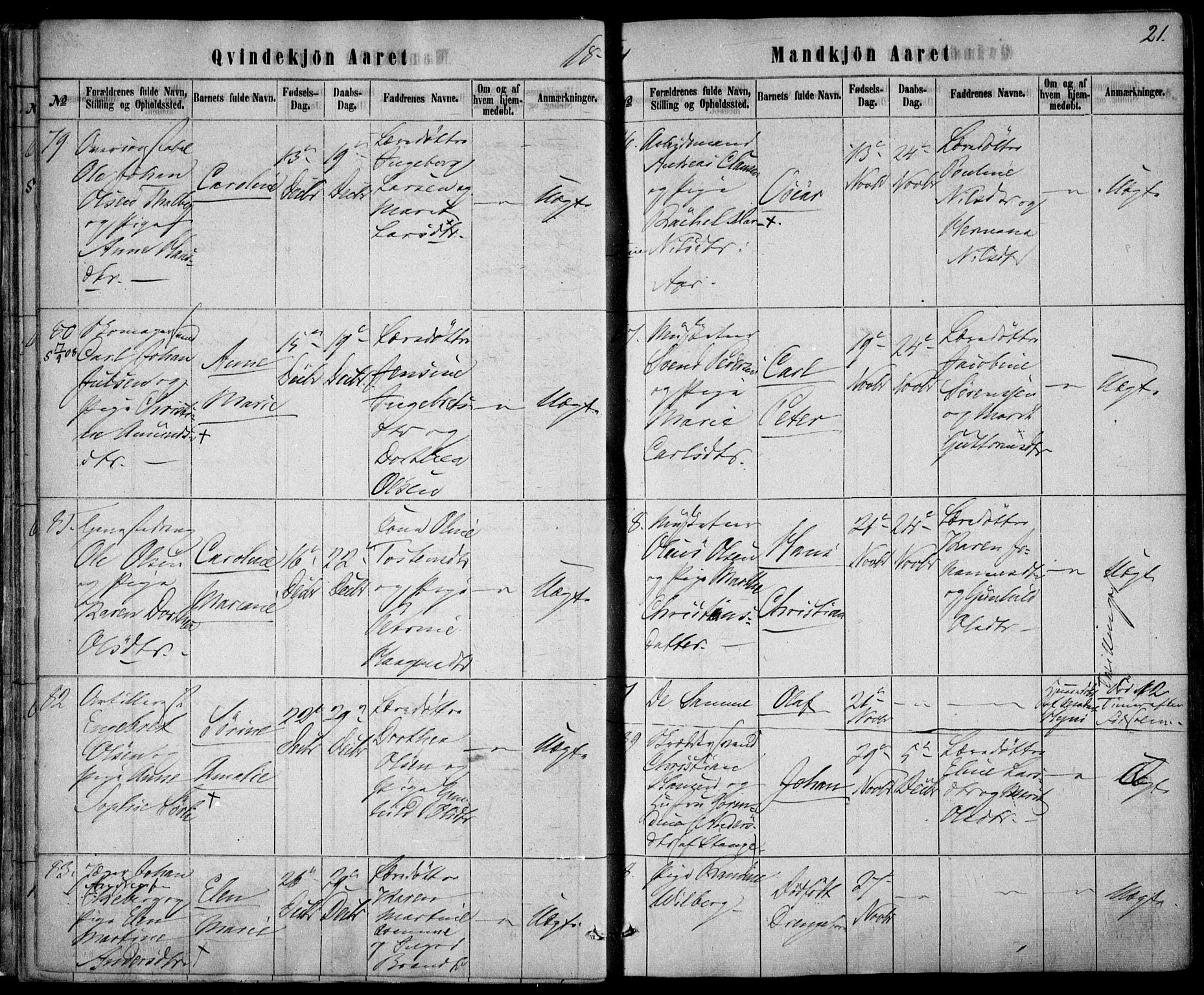 Rikshospitalet prestekontor Kirkebøker, AV/SAO-A-10309b/F/L0004: Parish register (official) no. 4, 1853-1870, p. 21