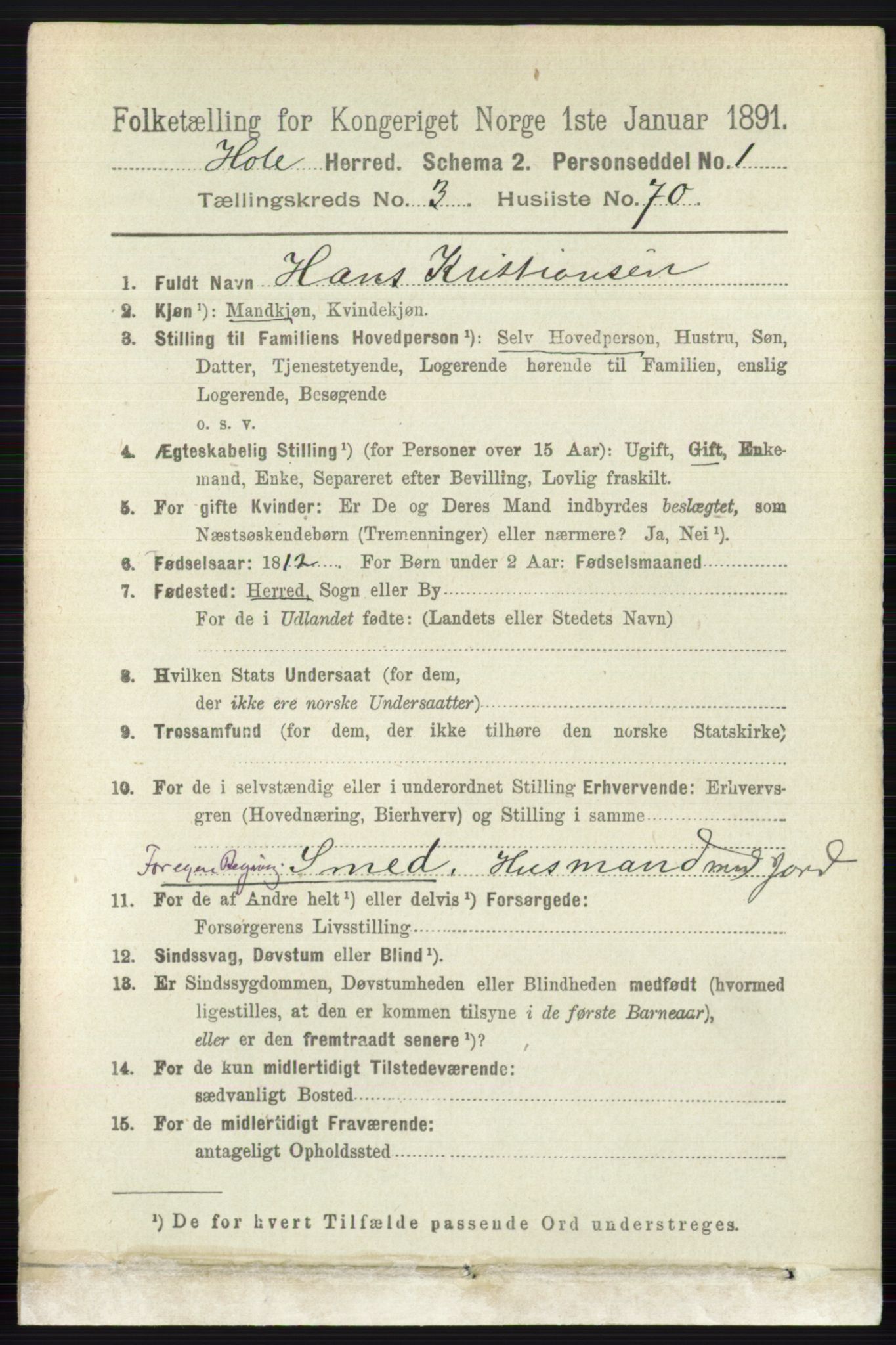 RA, 1891 census for 0612 Hole, 1891, p. 1572