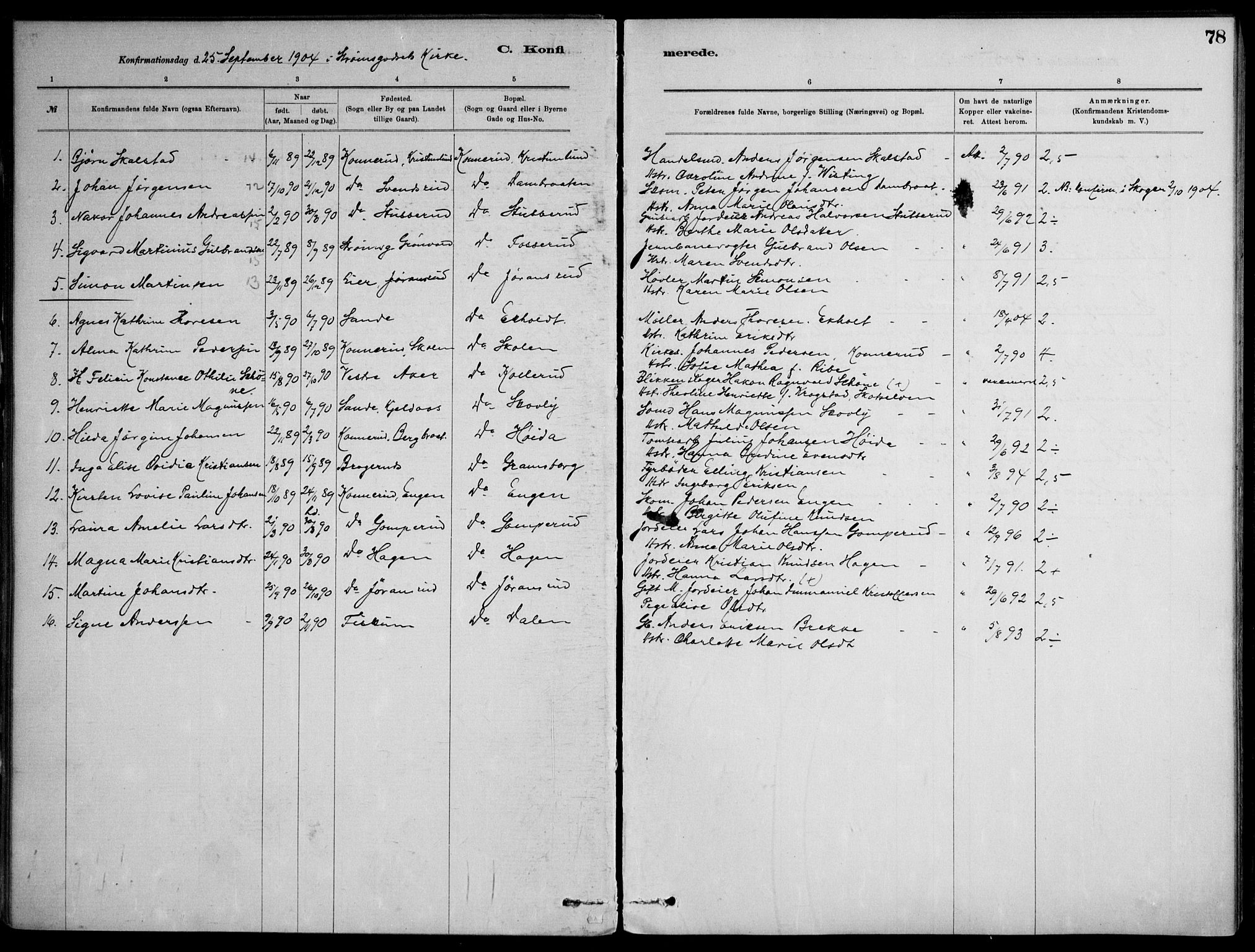 Skoger kirkebøker, AV/SAKO-A-59/F/Fb/L0001: Parish register (official) no. II 1, 1885-1913, p. 78