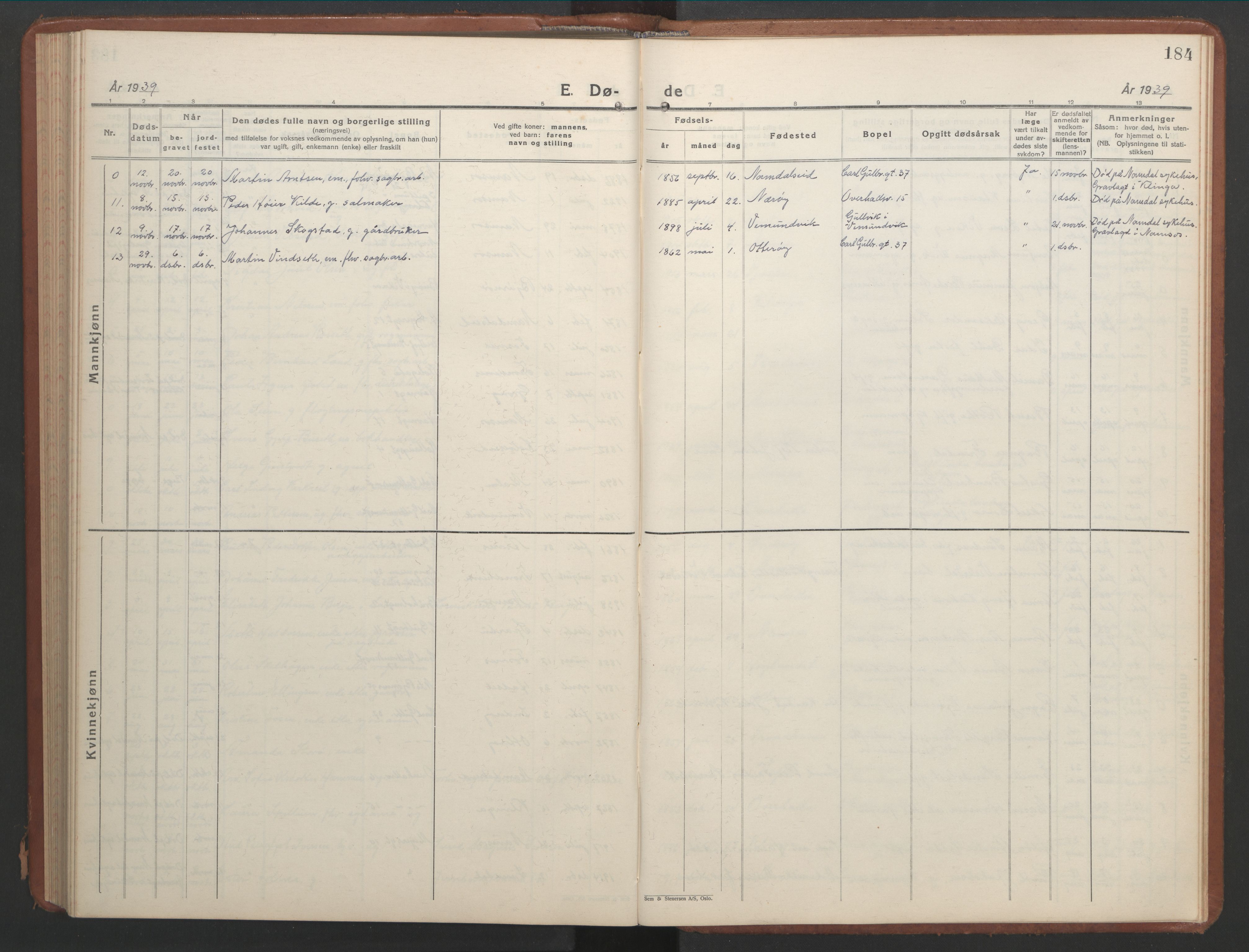 Ministerialprotokoller, klokkerbøker og fødselsregistre - Nord-Trøndelag, AV/SAT-A-1458/768/L0583: Parish register (copy) no. 768C01, 1928-1953, p. 184