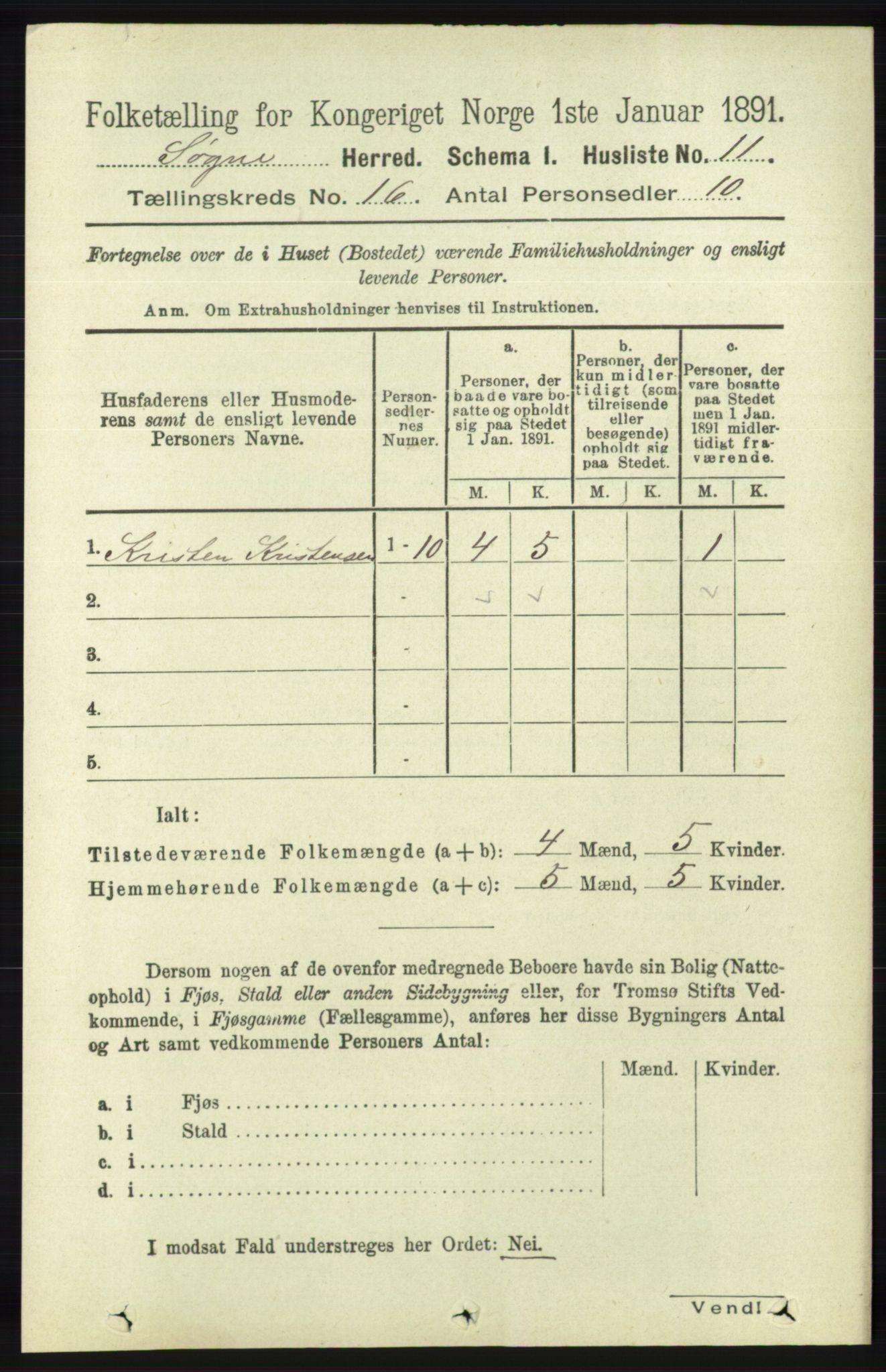 RA, 1891 census for 1018 Søgne, 1891, p. 4390