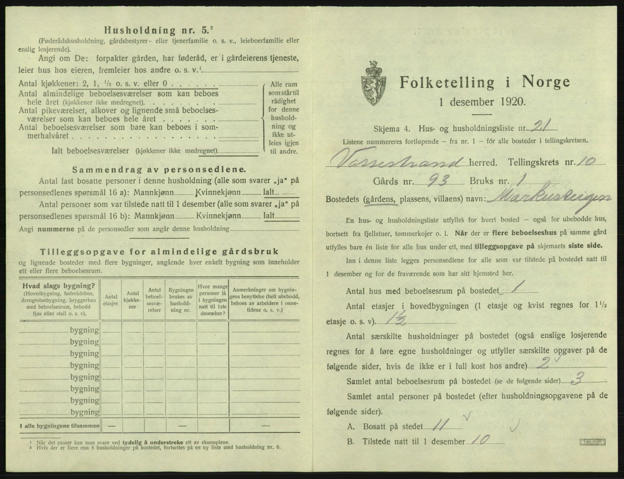 SAB, 1920 census for Vossestrand, 1920, p. 700