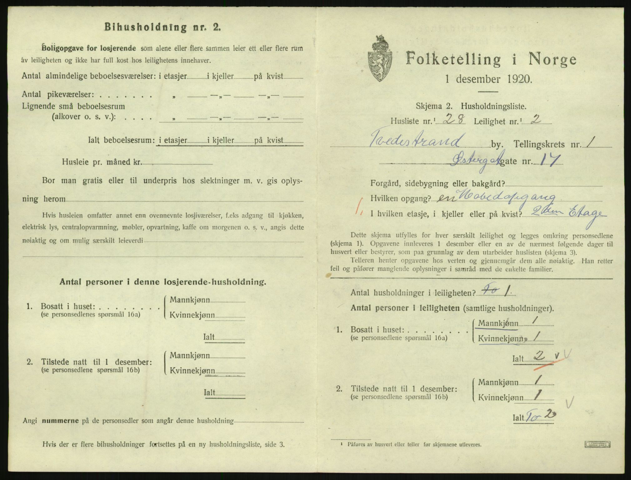 SAK, 1920 census for Tvedestrand, 1920, p. 677