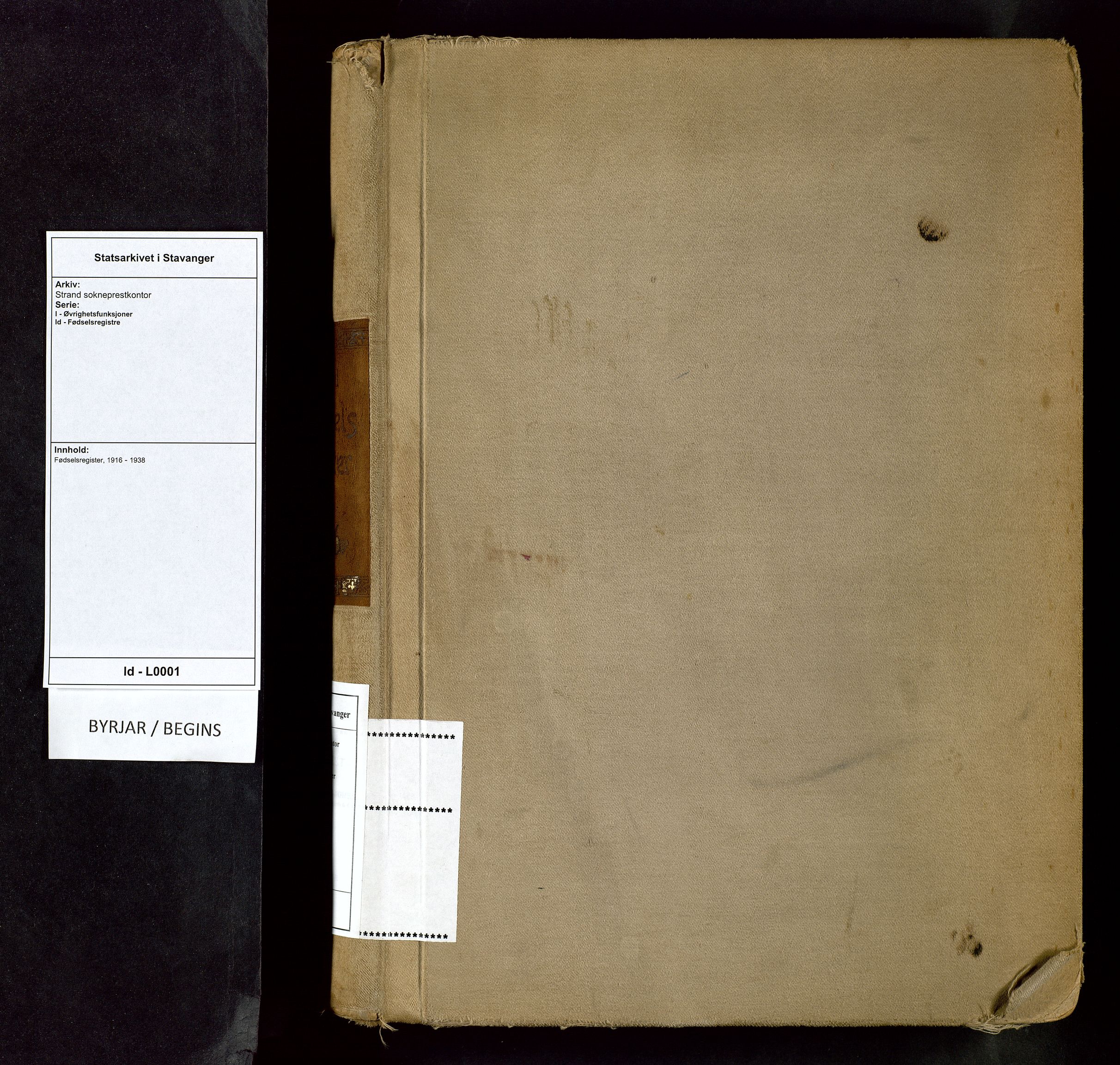 Strand sokneprestkontor, SAST/A-101828/I/Id/L0001: Birth register no. 1, 1916-1938