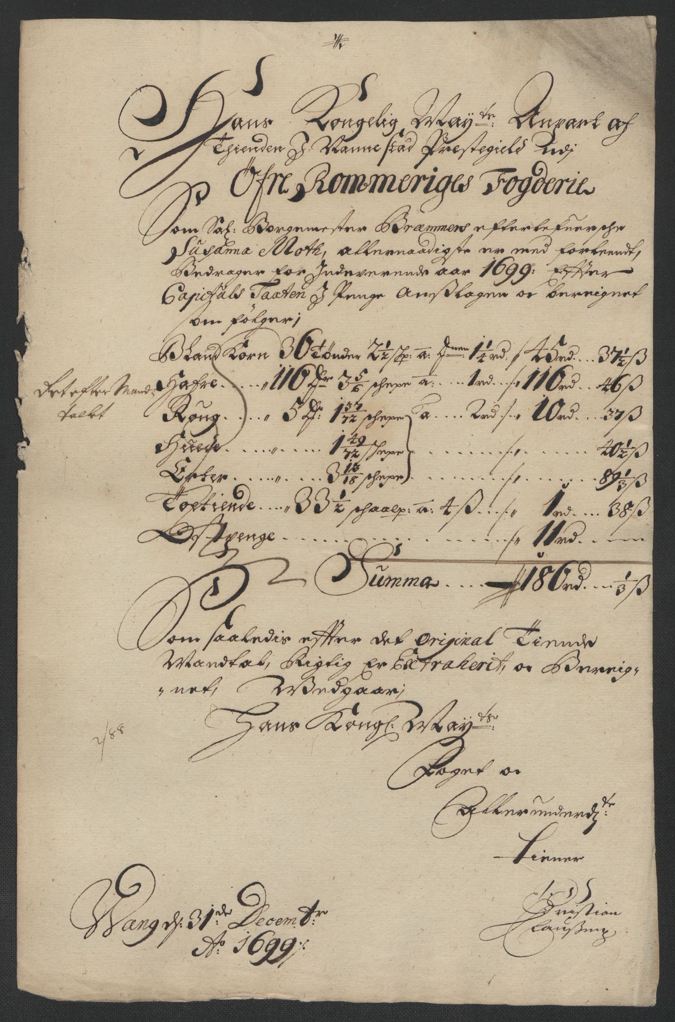 Rentekammeret inntil 1814, Reviderte regnskaper, Fogderegnskap, AV/RA-EA-4092/R12/L0711: Fogderegnskap Øvre Romerike, 1699, p. 61