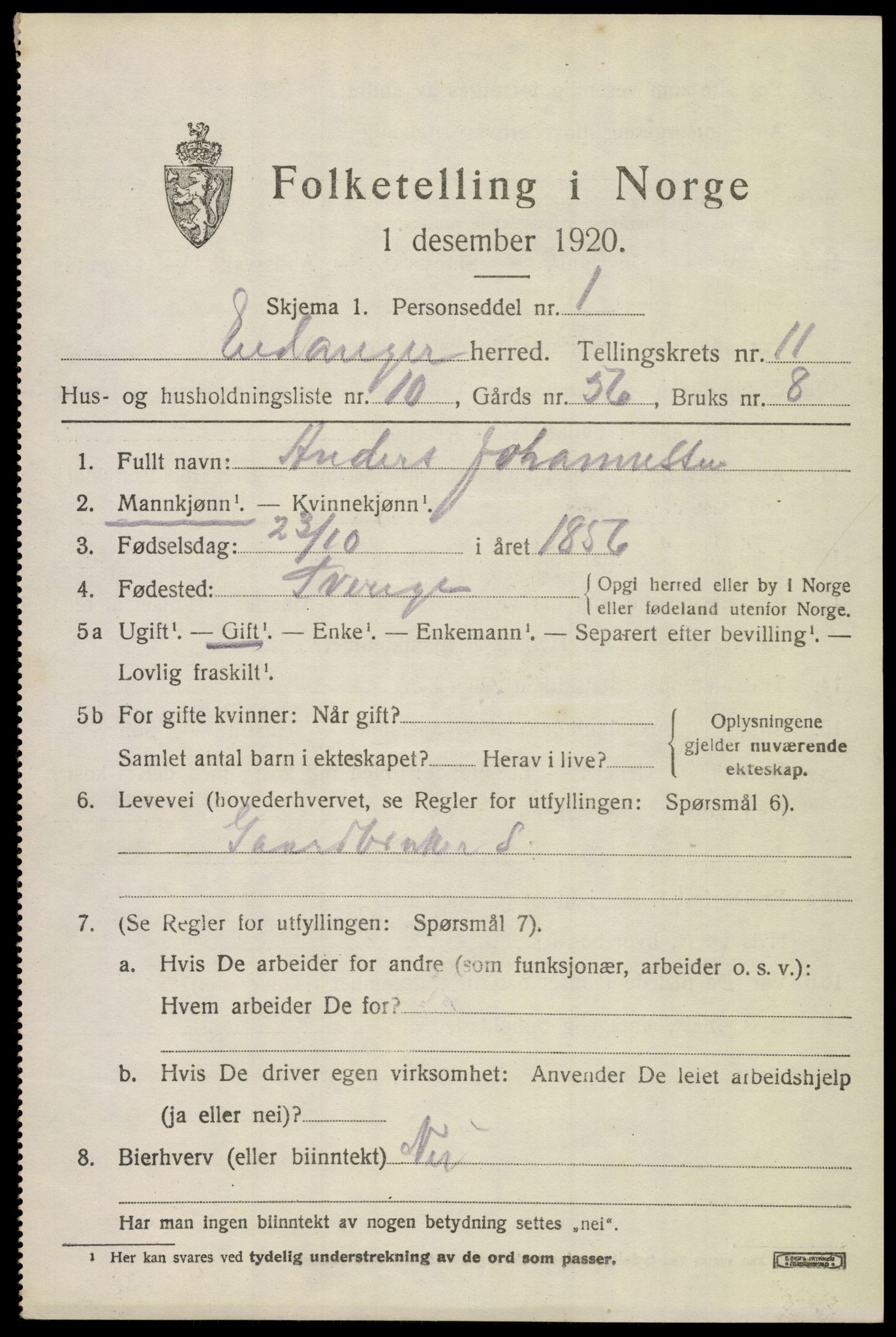 SAKO, 1920 census for Eidanger, 1920, p. 6780