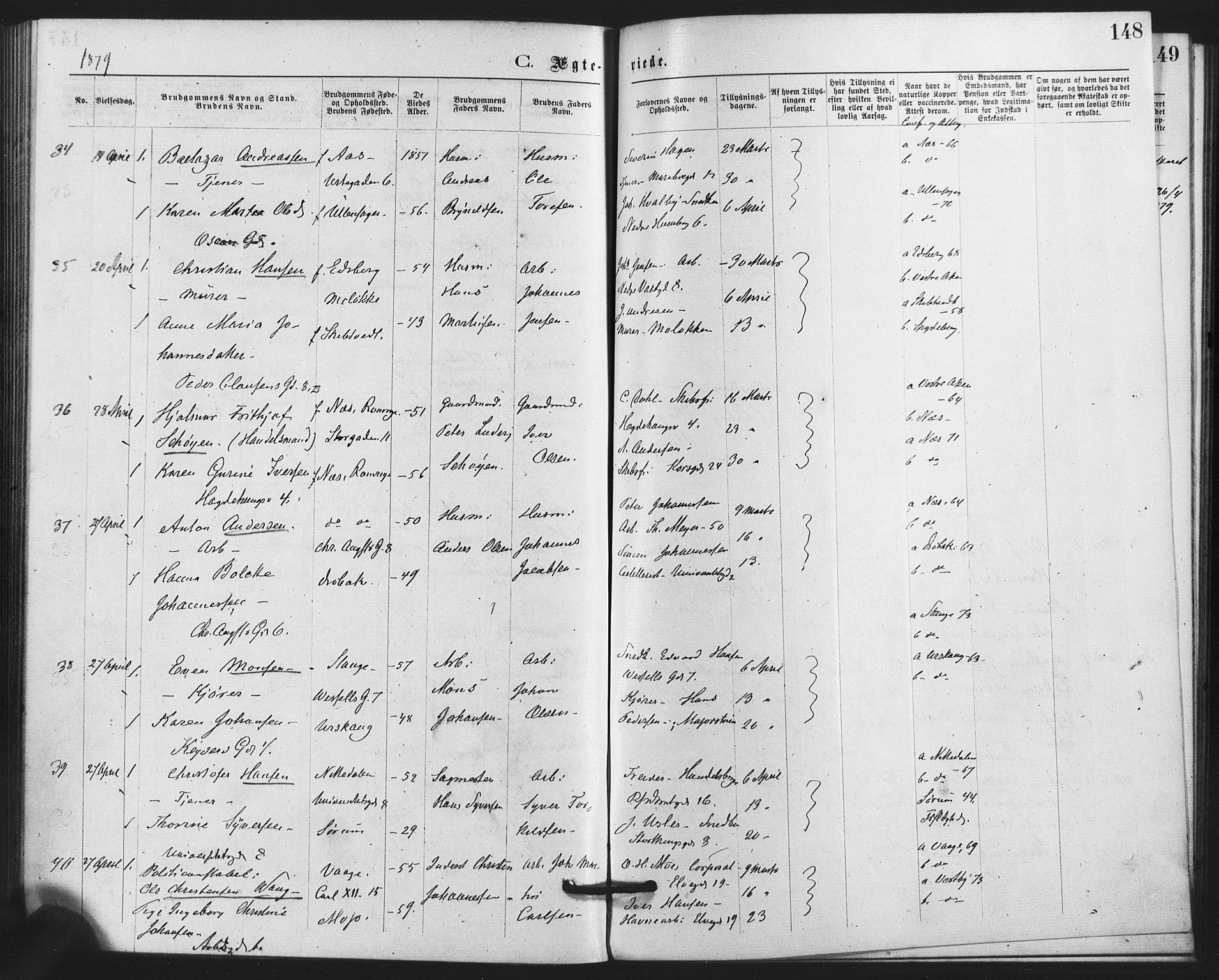Trefoldighet prestekontor Kirkebøker, SAO/A-10882/F/Fc/L0002: Parish register (official) no. III 2, 1874-1881, p. 148