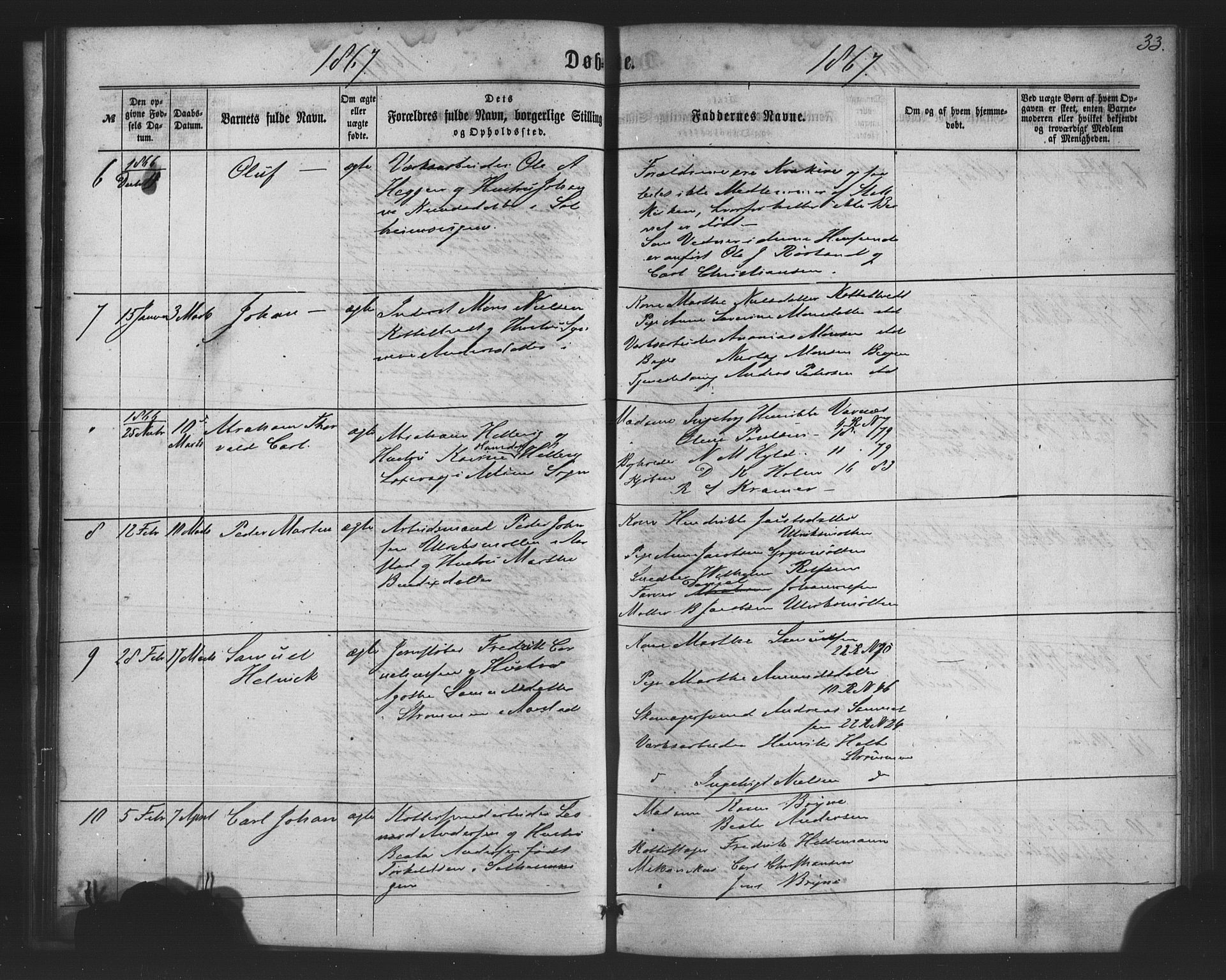 St. Jørgens hospital og Årstad sokneprestembete, AV/SAB-A-99934: Parish register (copy) no. A 3, 1863-1872, p. 33
