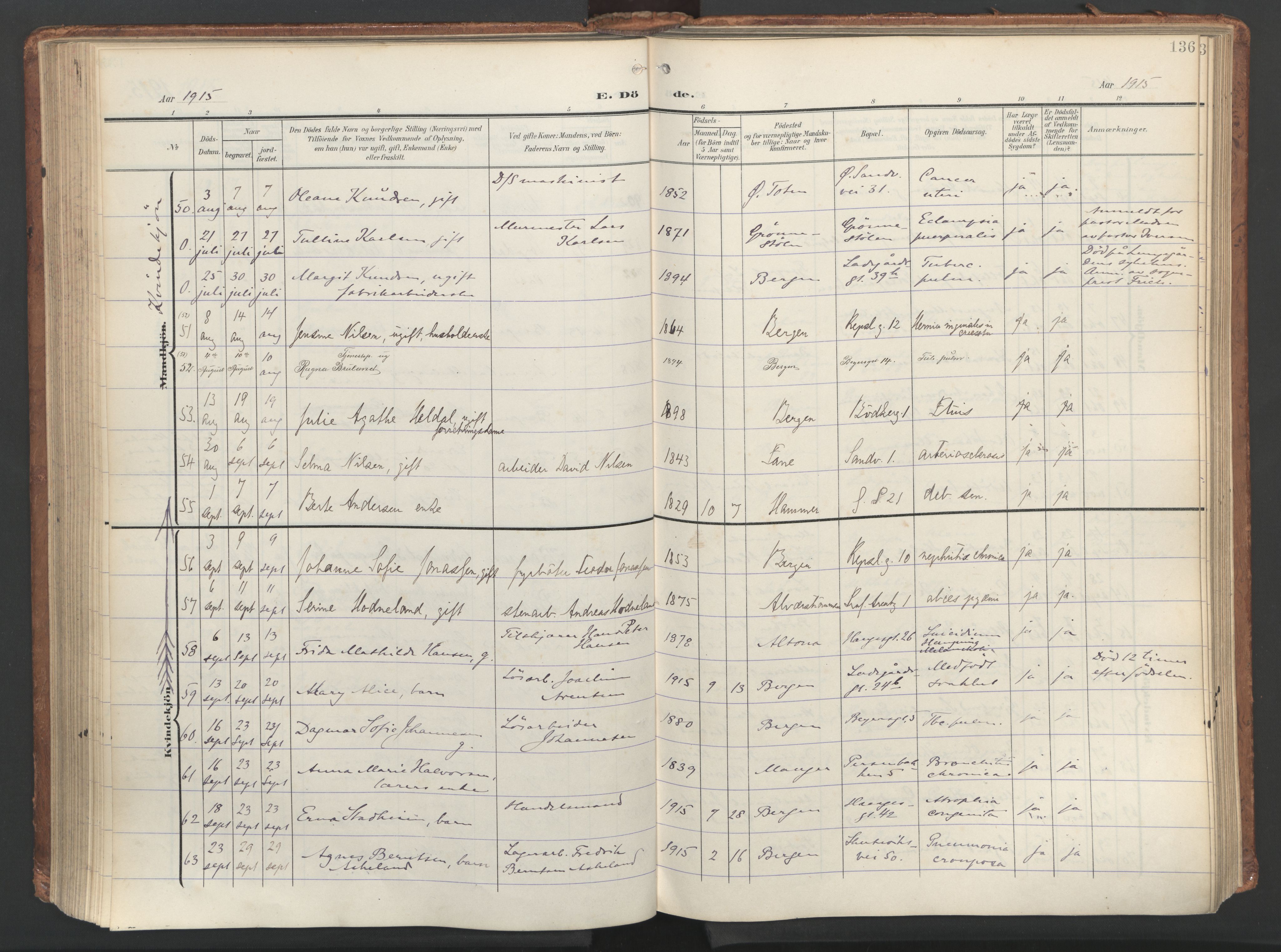 Sandviken Sokneprestembete, AV/SAB-A-77601/H/Ha/L0019: Parish register (official) no. E 2, 1905-1933, p. 136