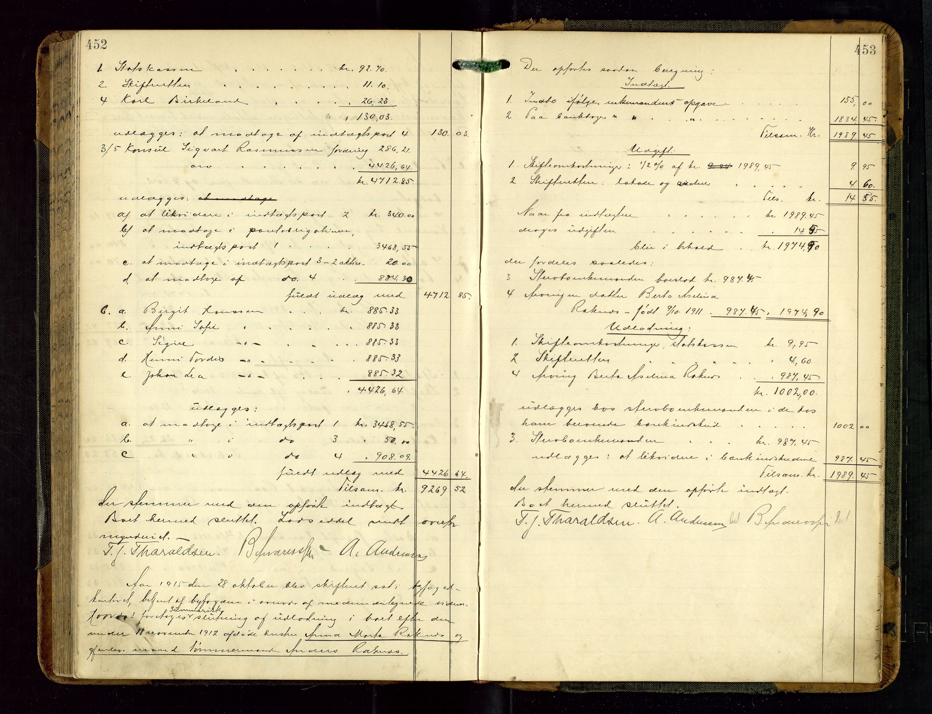 Haugesund tingrett, AV/SAST-A-101415/01/IV/IVD/L0002: Skifteutlodningsprotokoll, med register, 1904-1915, p. 452-453