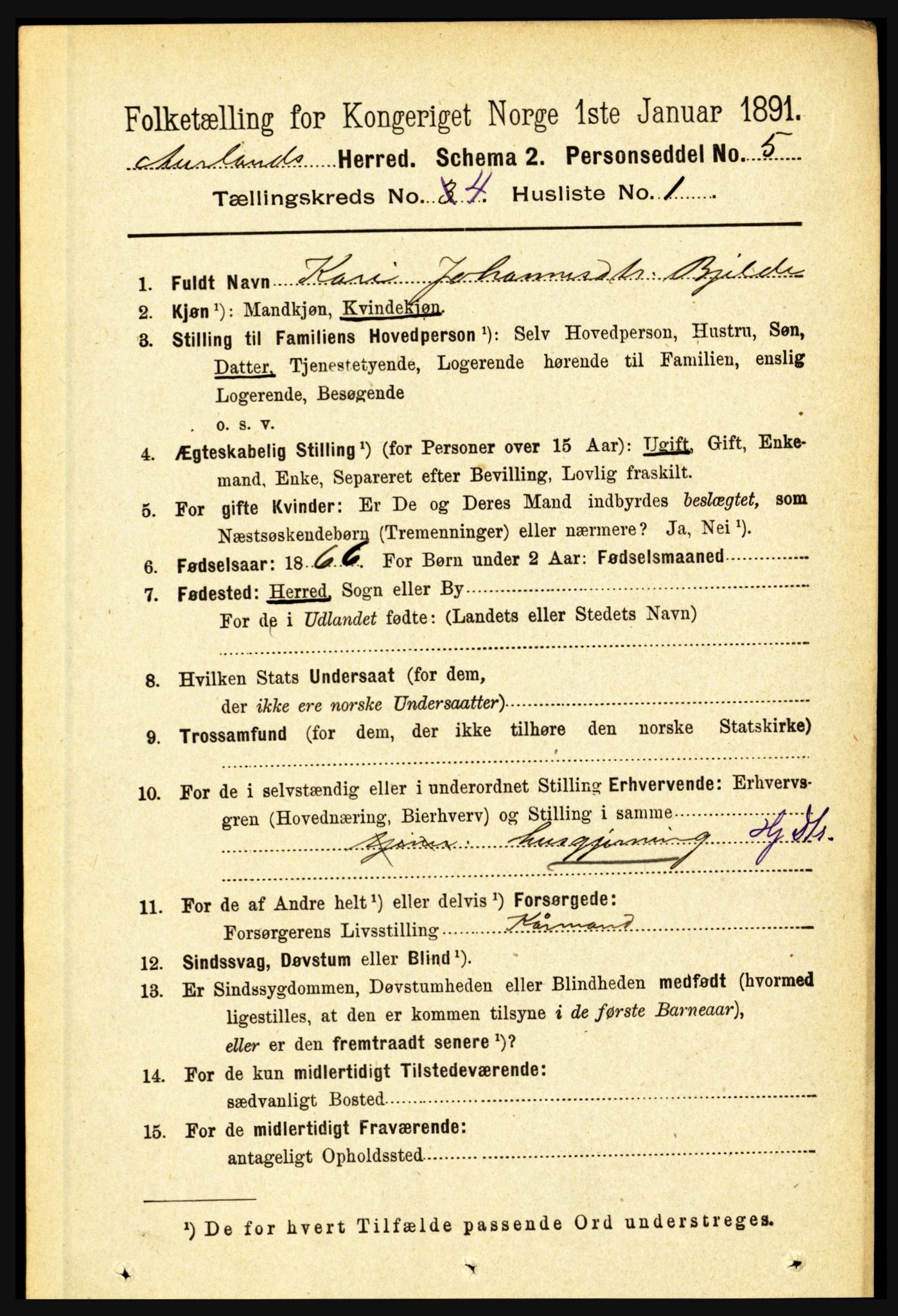 RA, 1891 census for 1421 Aurland, 1891, p. 1362