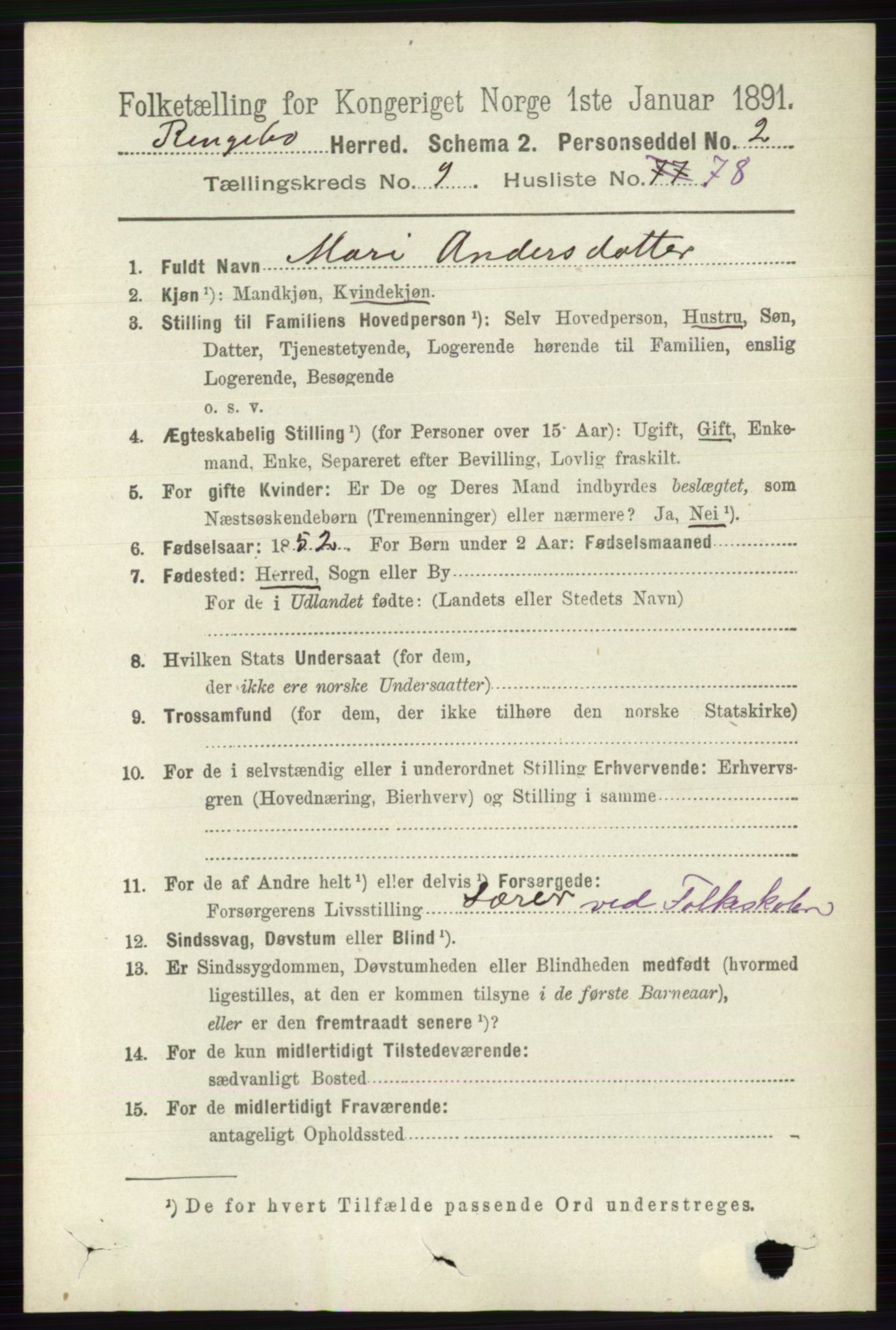 RA, 1891 census for 0520 Ringebu, 1891, p. 4723