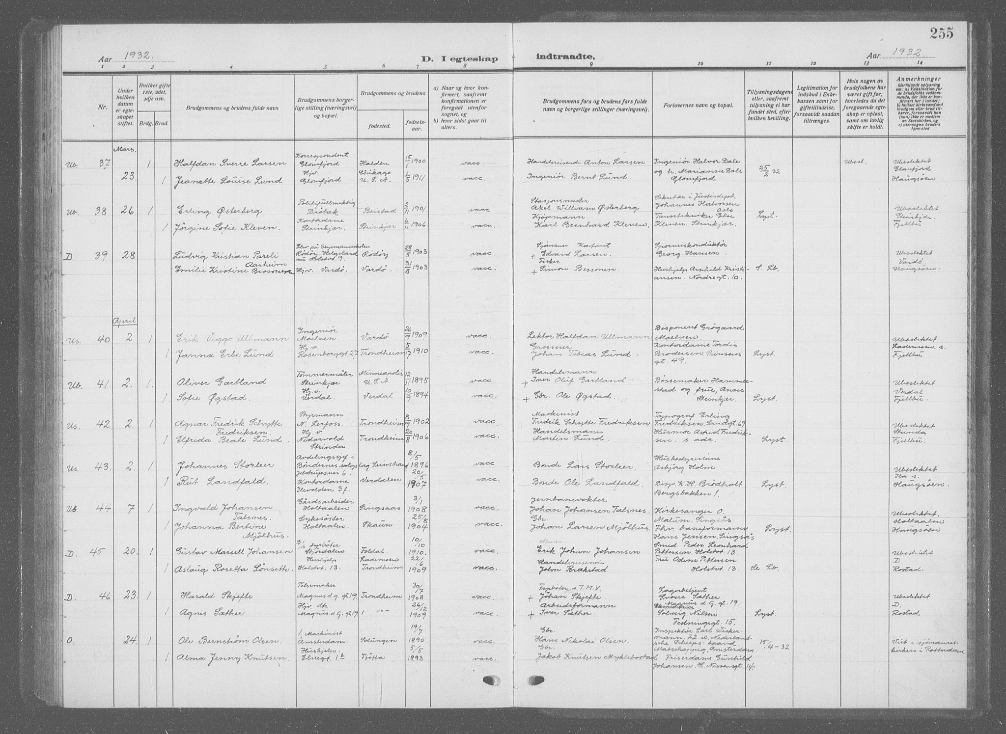 Ministerialprotokoller, klokkerbøker og fødselsregistre - Sør-Trøndelag, AV/SAT-A-1456/601/L0098: Parish register (copy) no. 601C16, 1921-1934, p. 255