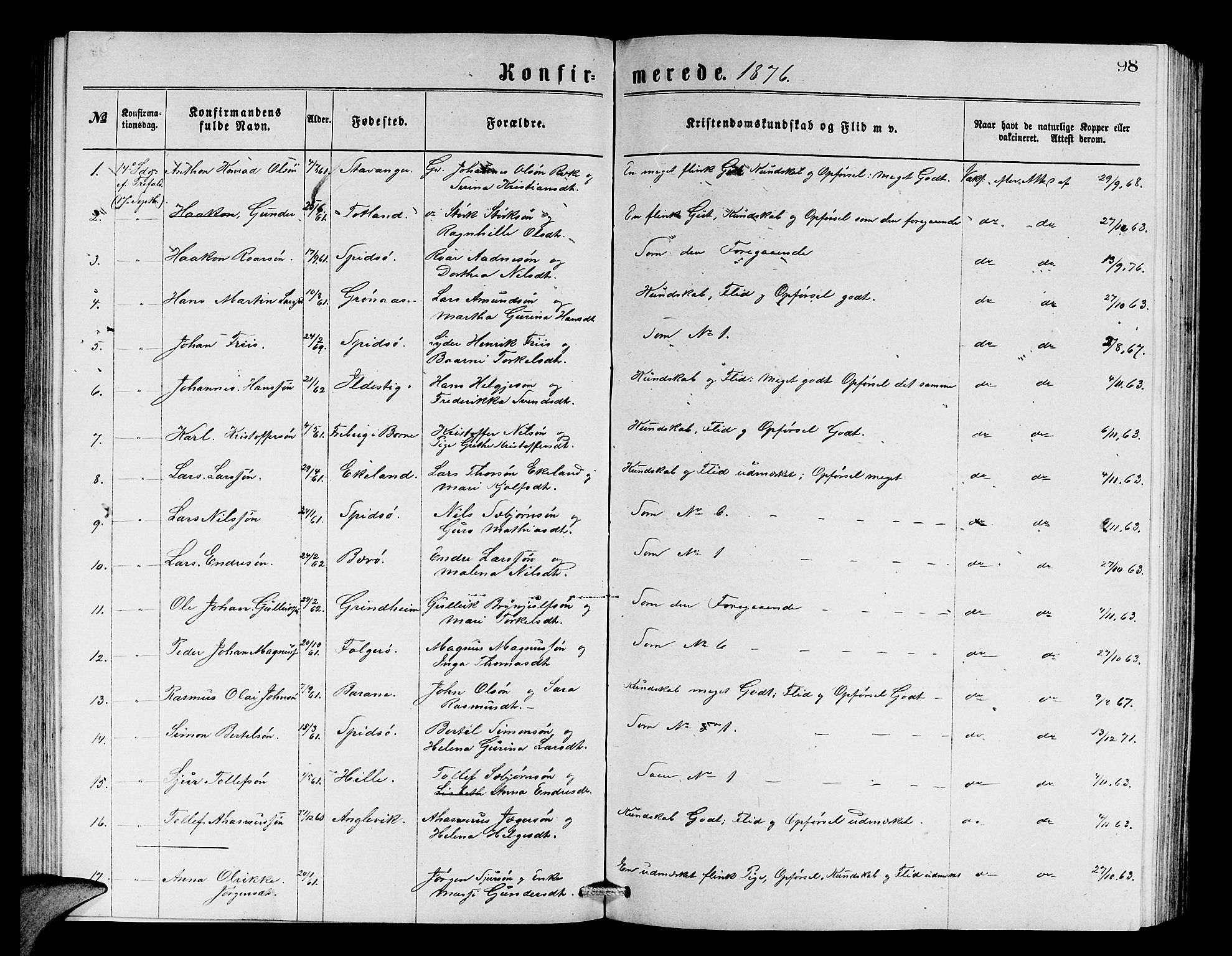 Finnås sokneprestembete, SAB/A-99925/H/Ha/Hab/Haba/L0002: Parish register (copy) no. A 2, 1873-1882, p. 98
