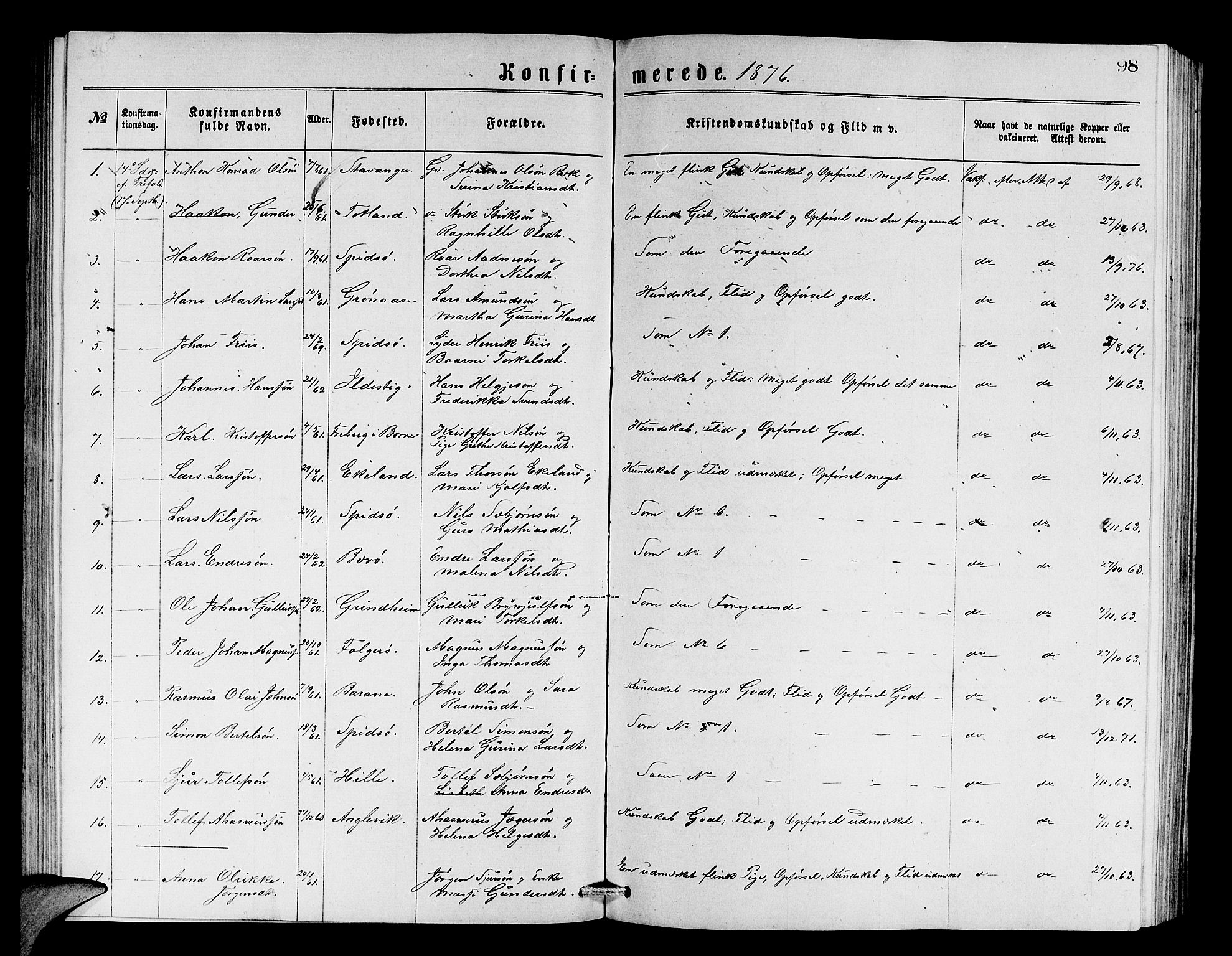 Finnås sokneprestembete, AV/SAB-A-99925/H/Ha/Hab/Haba/L0002: Parish register (copy) no. A 2, 1873-1882, p. 98