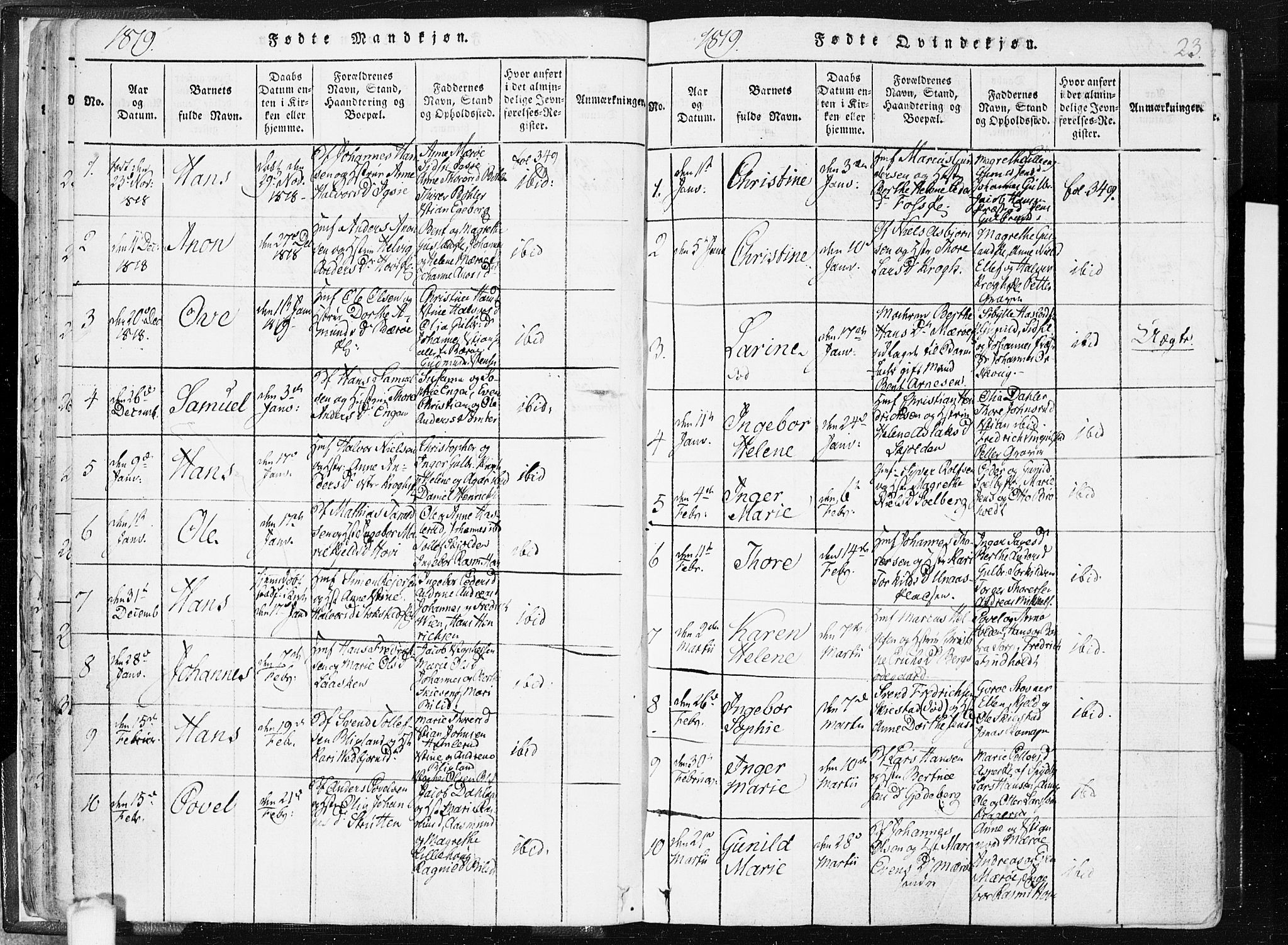 Hobøl prestekontor Kirkebøker, AV/SAO-A-2002/F/Fa/L0002: Parish register (official) no. I 2, 1814-1841, p. 23