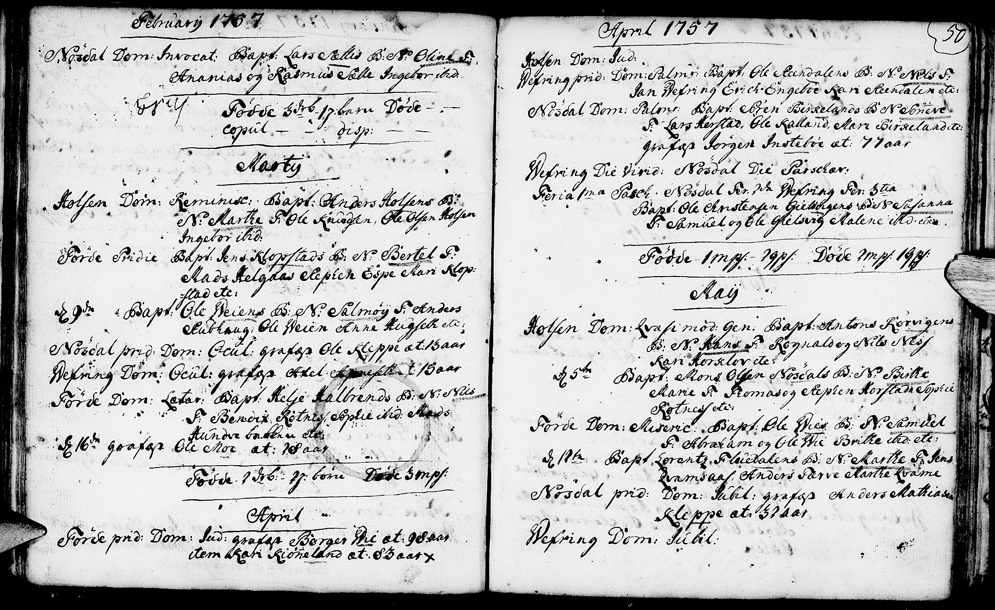 Førde sokneprestembete, SAB/A-79901/H/Haa/Haaa/L0003: Parish register (official) no. A 3, 1749-1764, p. 50