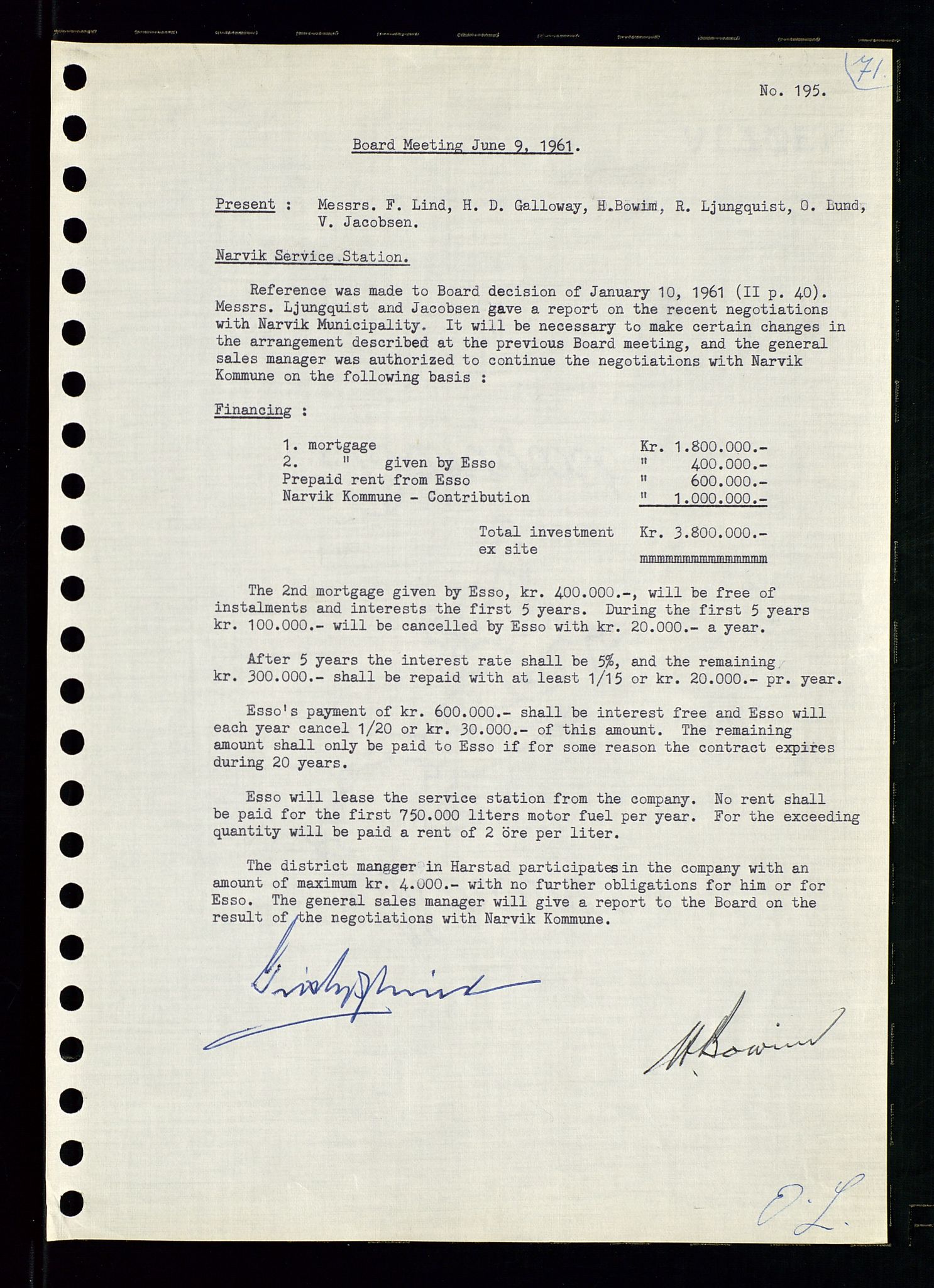 Pa 0982 - Esso Norge A/S, AV/SAST-A-100448/A/Aa/L0001/0002: Den administrerende direksjon Board minutes (styrereferater) / Den administrerende direksjon Board minutes (styrereferater), 1960-1961, p. 118
