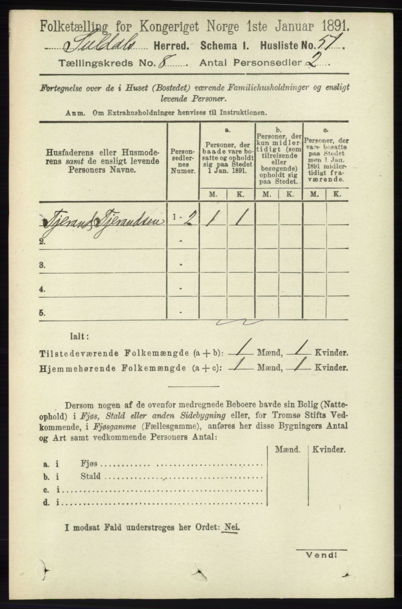 RA, 1891 census for 1134 Suldal, 1891, p. 2289