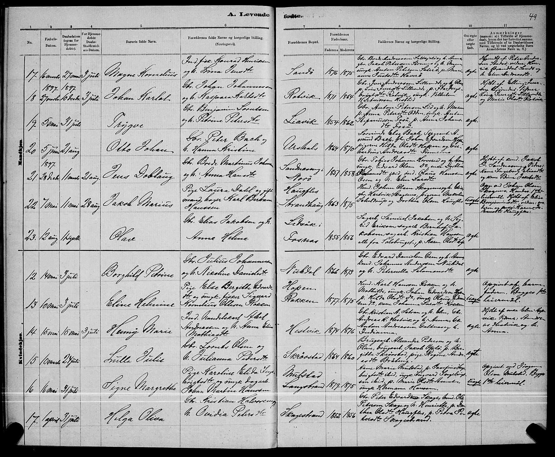 Ministerialprotokoller, klokkerbøker og fødselsregistre - Nord-Trøndelag, AV/SAT-A-1458/780/L0651: Parish register (copy) no. 780C03, 1884-1898, p. 49