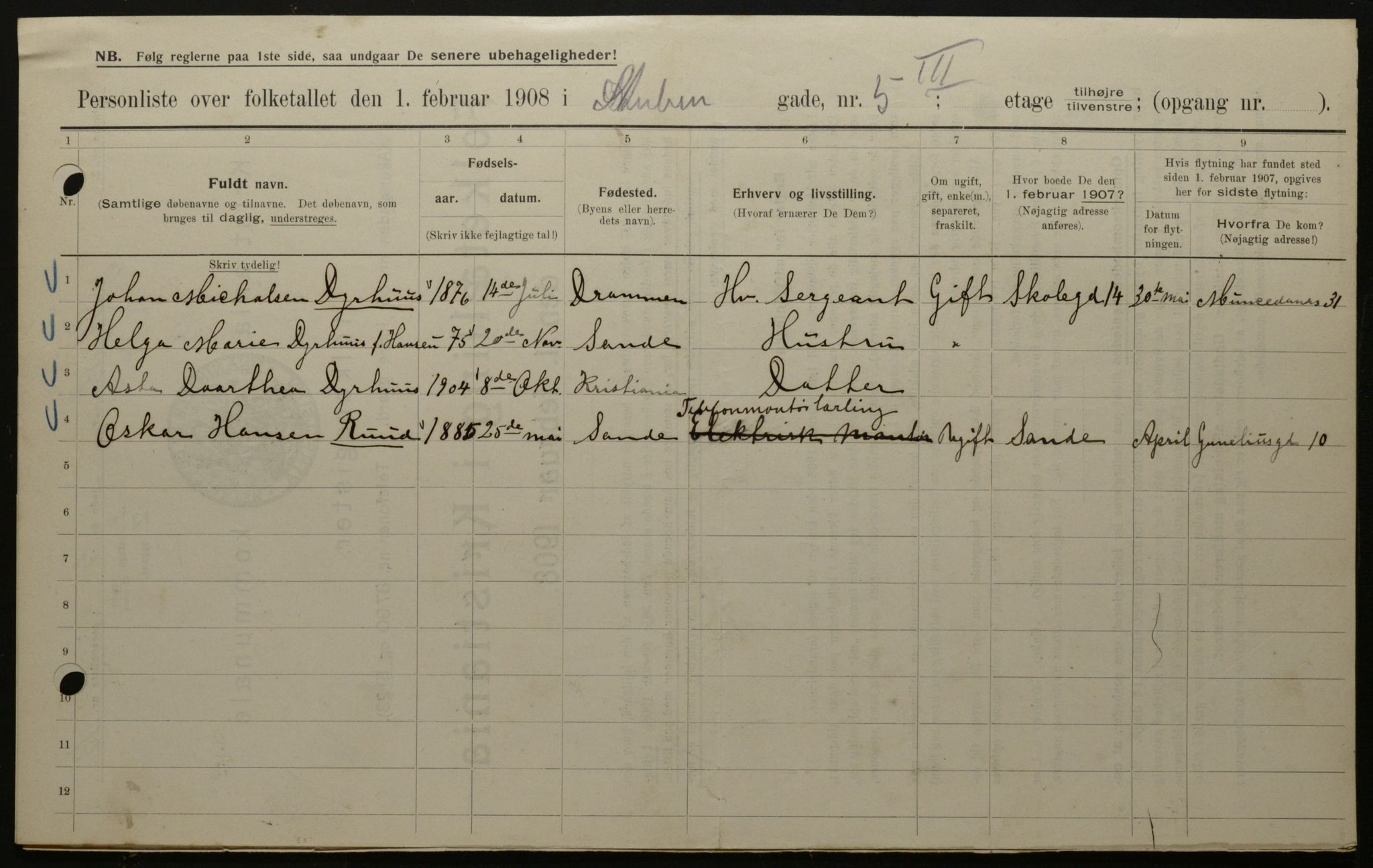 OBA, Municipal Census 1908 for Kristiania, 1908, p. 93997