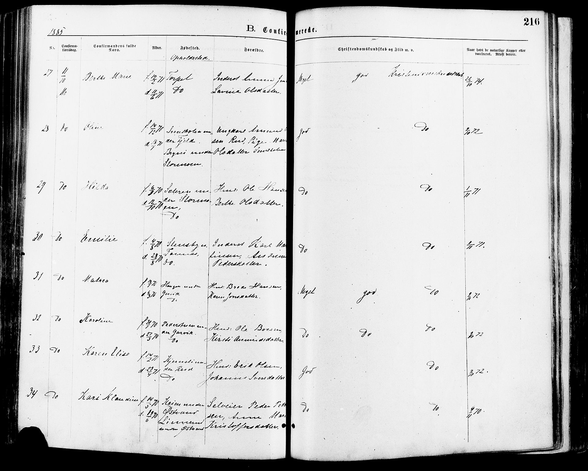Nord-Odal prestekontor, AV/SAH-PREST-032/H/Ha/Haa/L0005: Parish register (official) no. 5, 1874-1885, p. 216