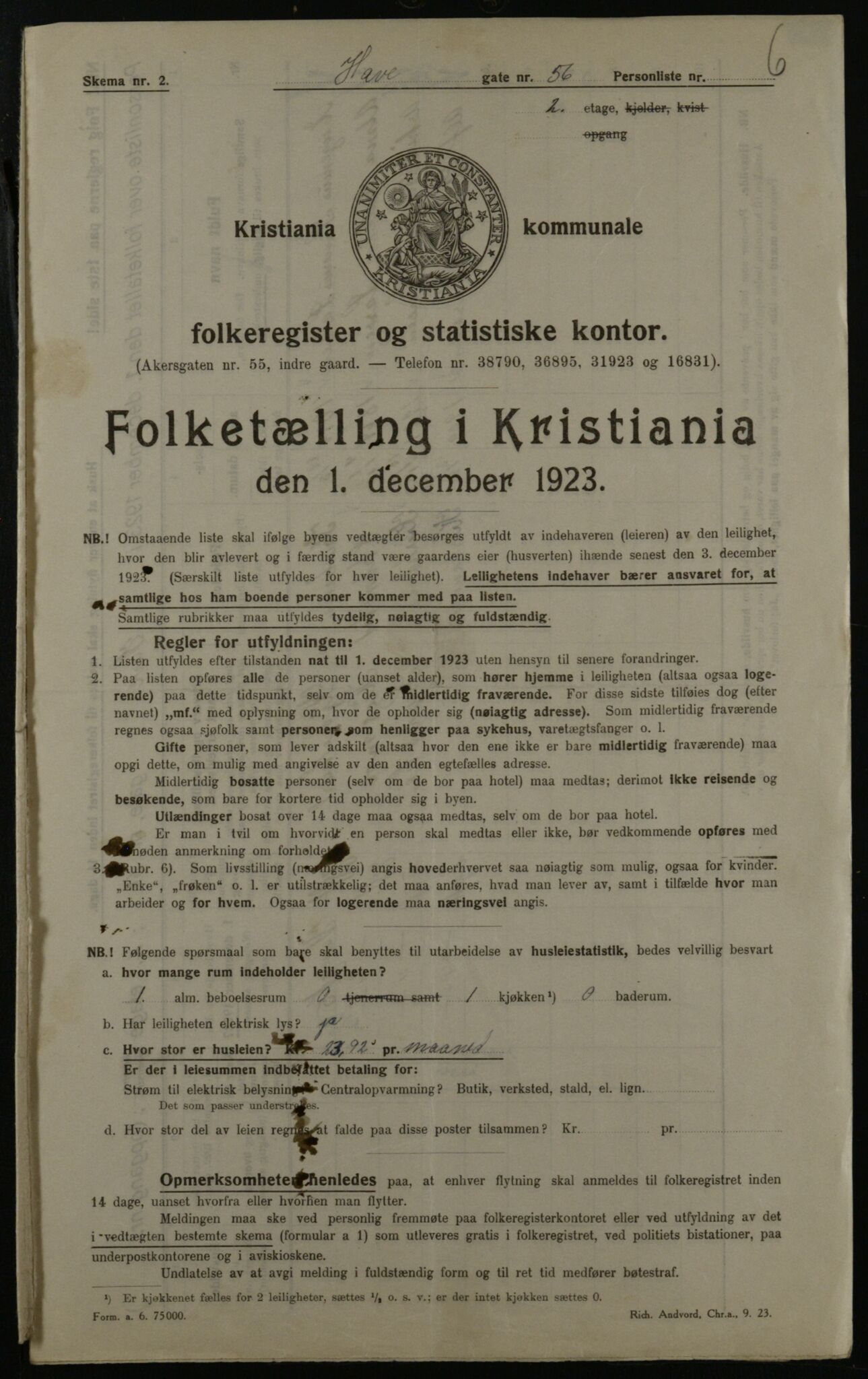 OBA, Municipal Census 1923 for Kristiania, 1923, p. 38049