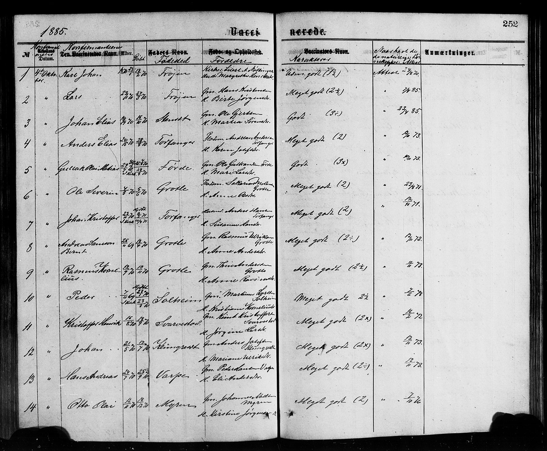 Bremanger sokneprestembete, SAB/A-82201/H/Hab/Haba/L0002: Parish register (copy) no. A 2, 1866-1889, p. 252