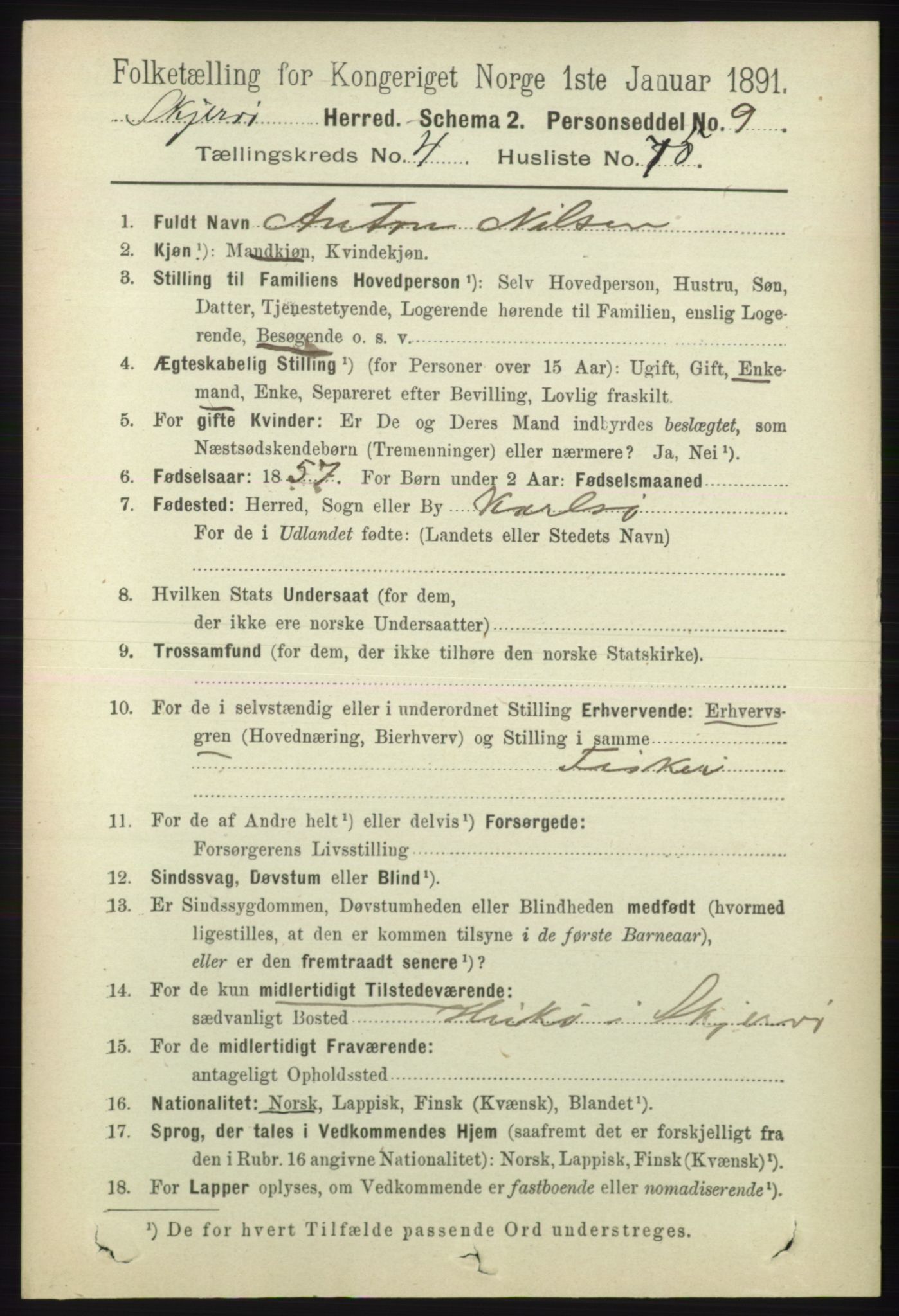 RA, 1891 census for 1941 Skjervøy, 1891, p. 2864