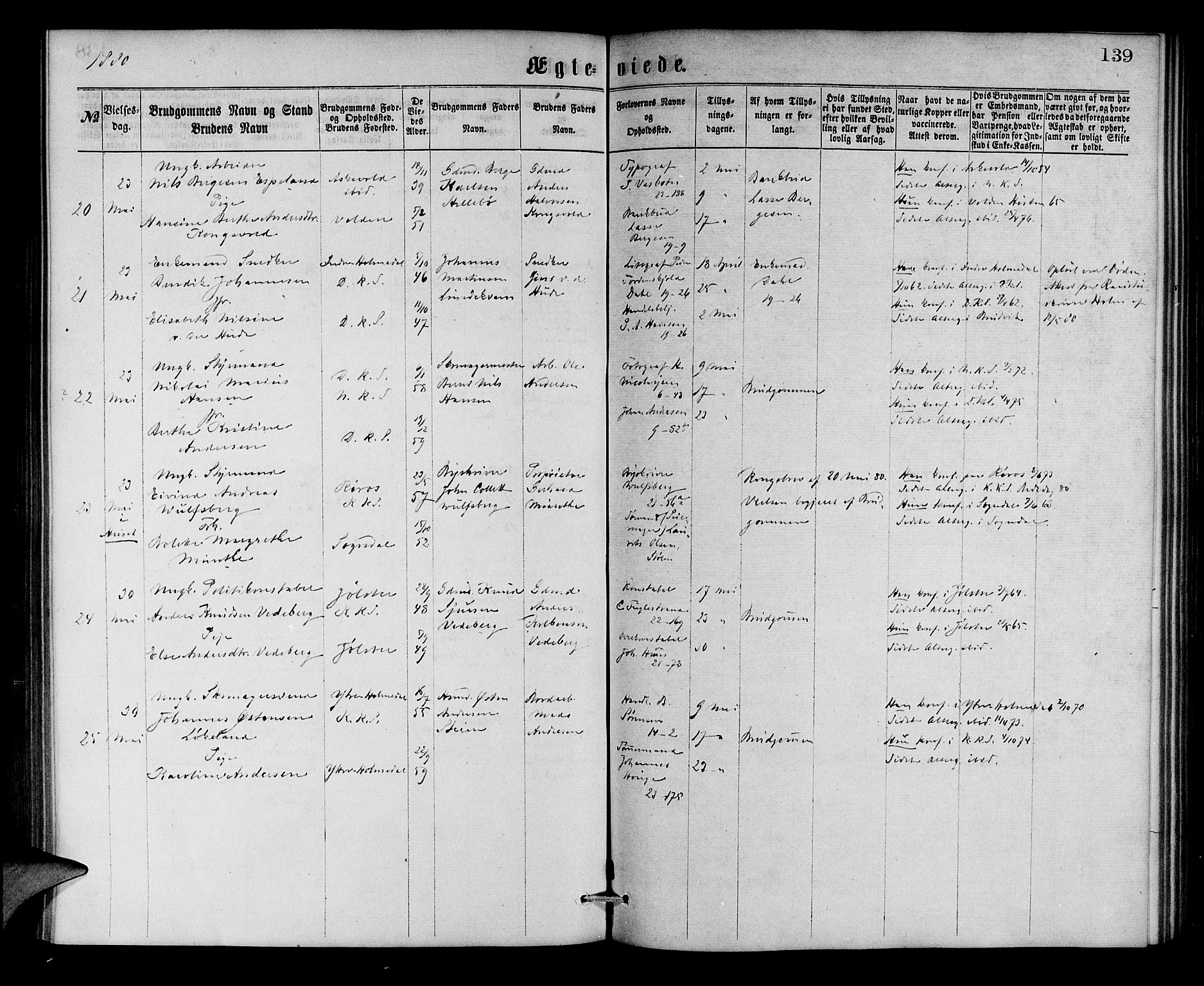 Korskirken sokneprestembete, AV/SAB-A-76101/H/Hab: Parish register (copy) no. D 2, 1867-1886, p. 139