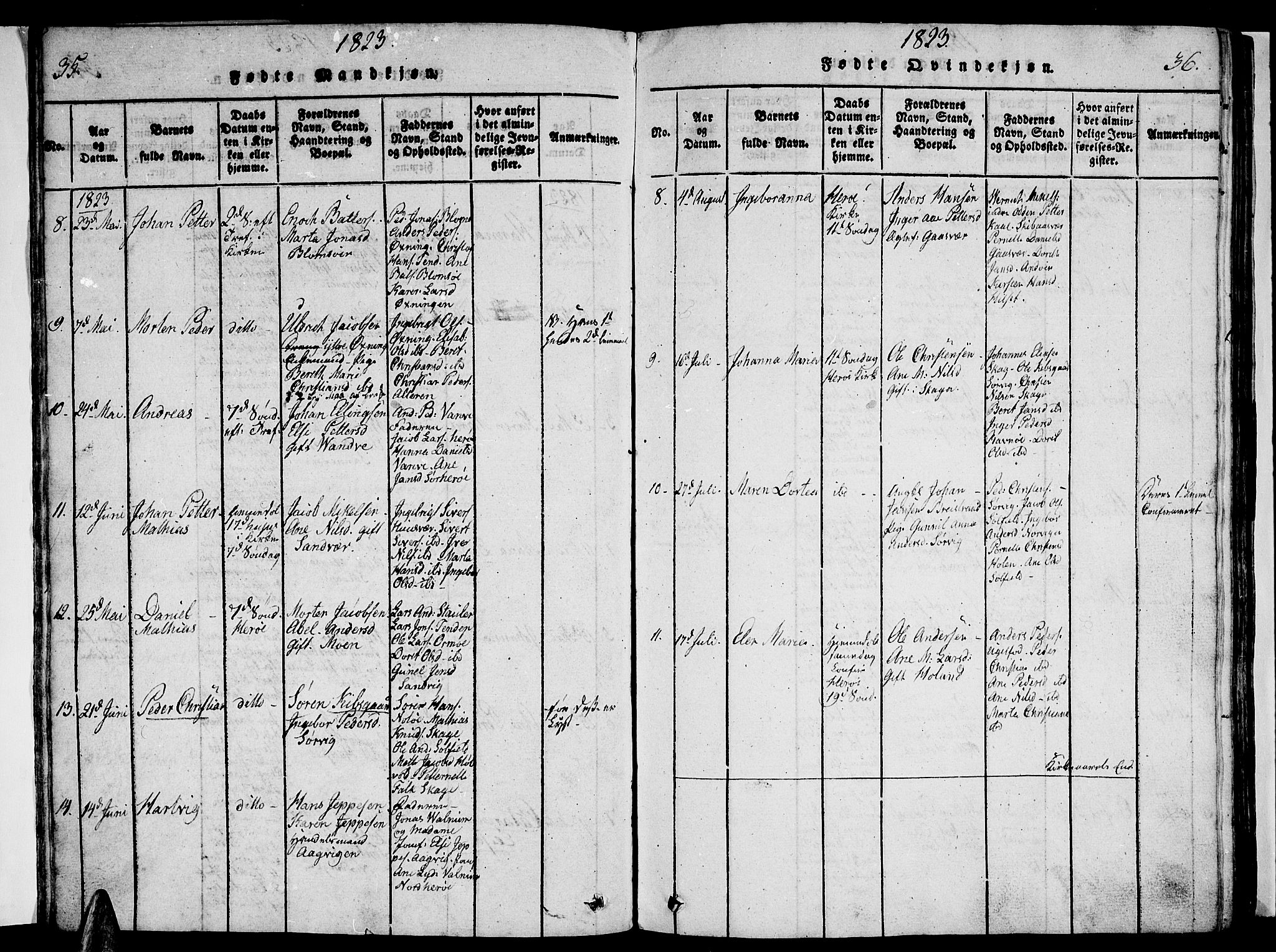 Ministerialprotokoller, klokkerbøker og fødselsregistre - Nordland, AV/SAT-A-1459/834/L0510: Parish register (copy) no. 834C01, 1820-1847, p. 35-36