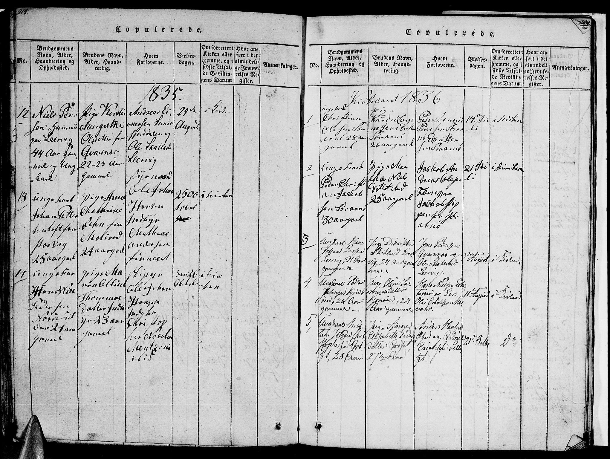 Ministerialprotokoller, klokkerbøker og fødselsregistre - Nordland, SAT/A-1459/805/L0105: Parish register (copy) no. 805C01, 1820-1839, p. 414-415