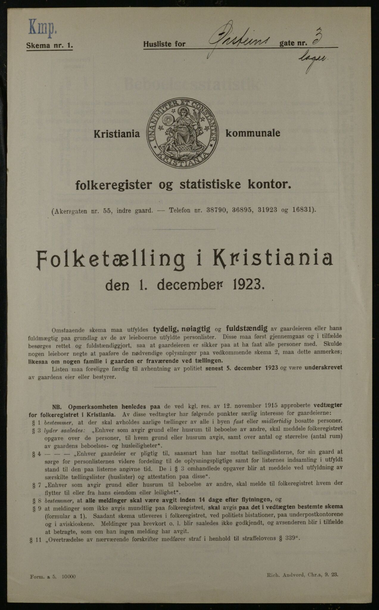 OBA, Municipal Census 1923 for Kristiania, 1923, p. 36294