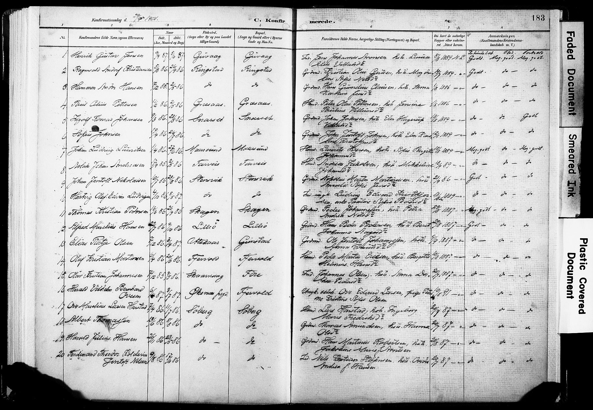 Ministerialprotokoller, klokkerbøker og fødselsregistre - Nordland, AV/SAT-A-1459/891/L1304: Parish register (official) no. 891A09, 1895-1921, p. 183