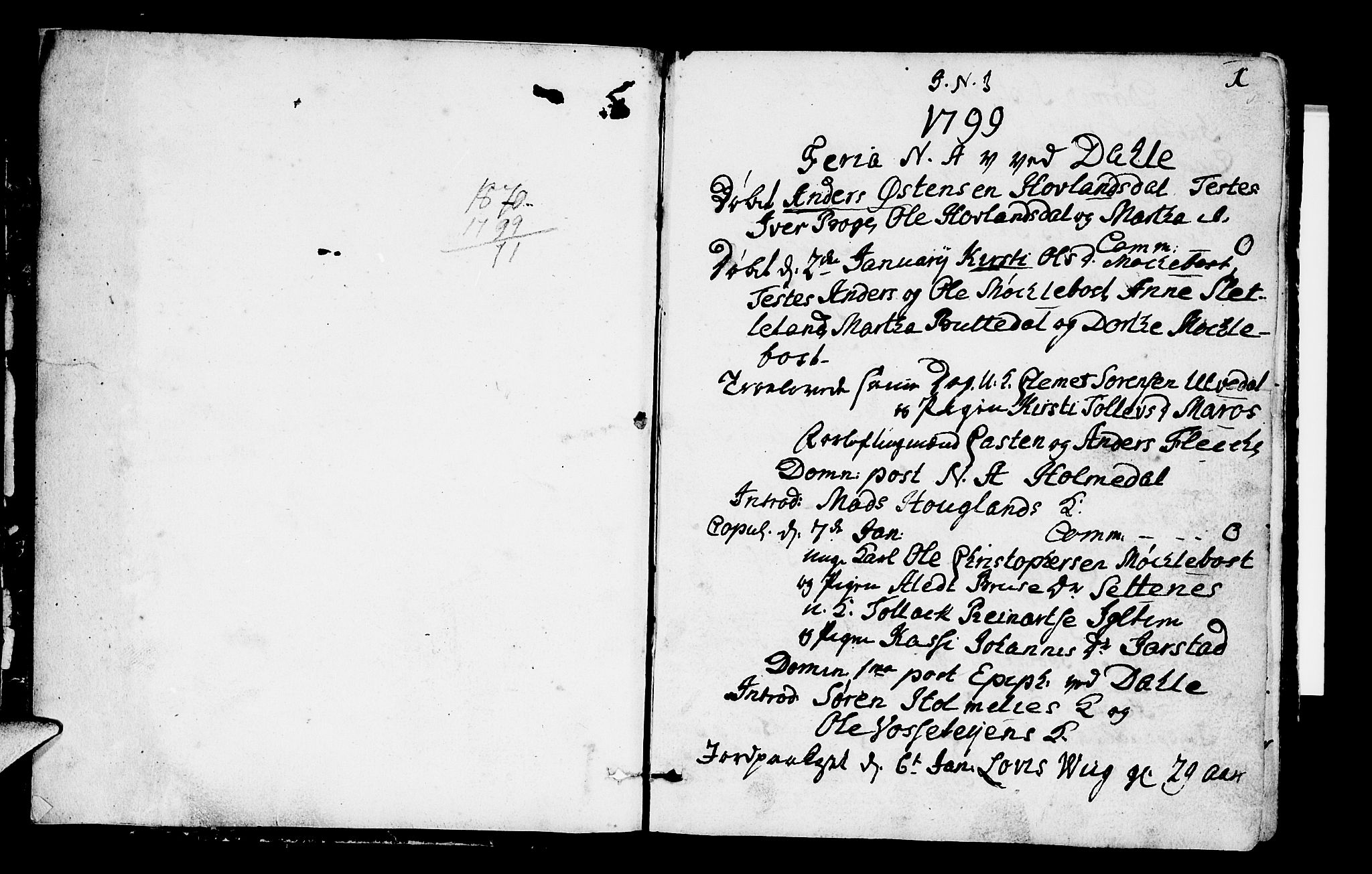 Fjaler sokneprestembete, SAB/A-79801/H/Haa/Haaa/L0003: Parish register (official) no. A 3, 1799-1814, p. 1