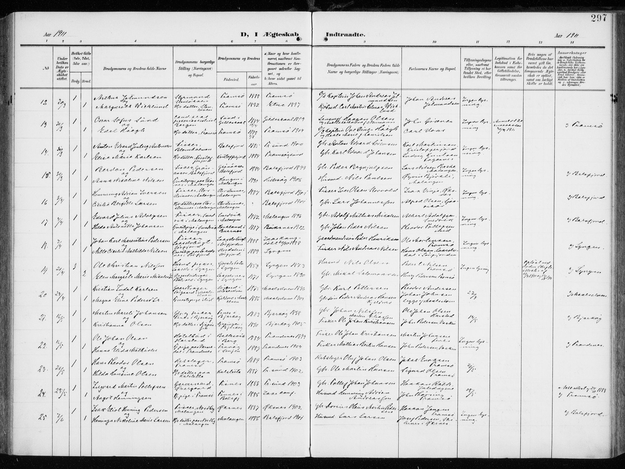 Tromsøysund sokneprestkontor, AV/SATØ-S-1304/G/Ga/L0007kirke: Parish register (official) no. 7, 1907-1914, p. 297