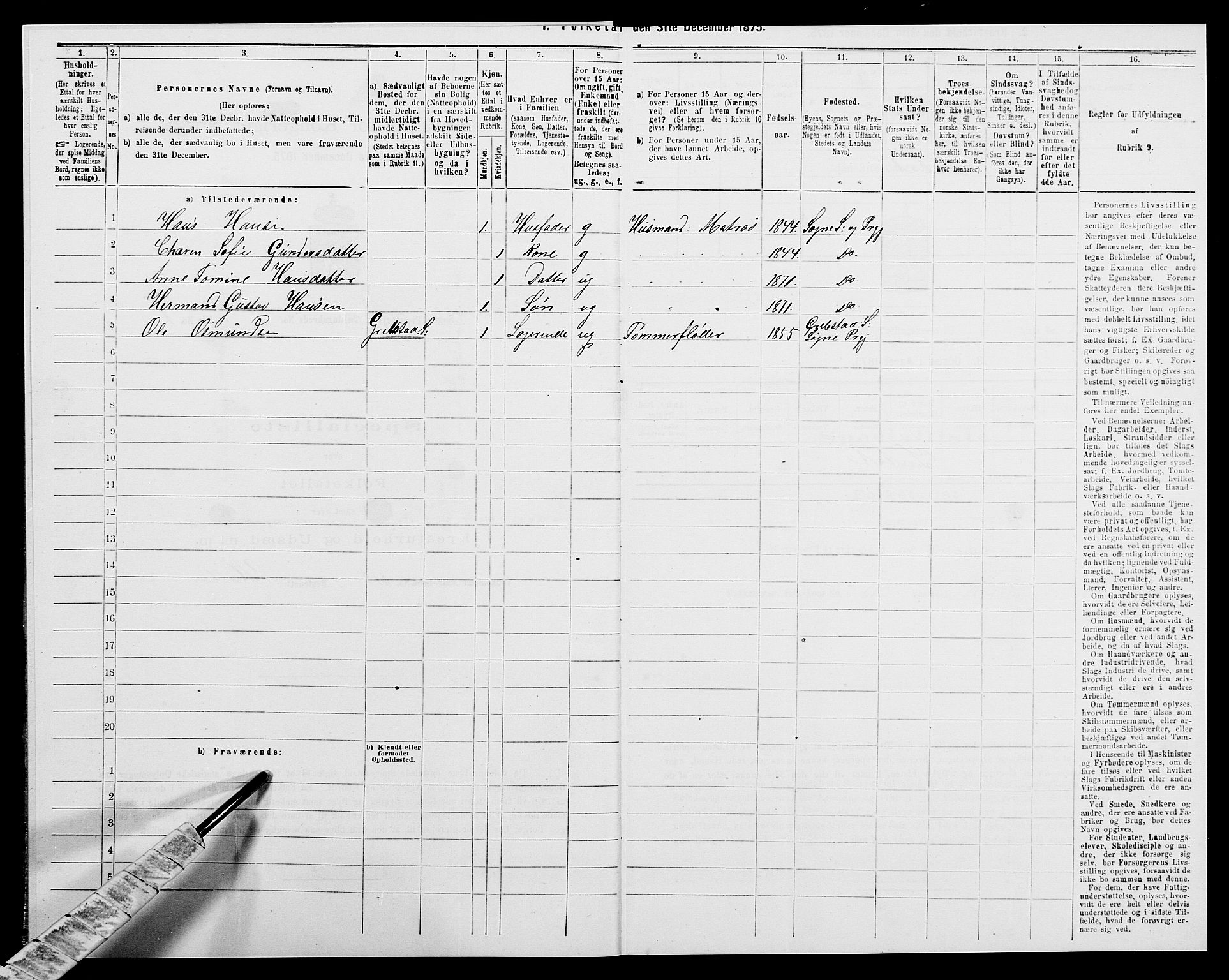 SAK, 1875 census for 1018P Søgne, 1875, p. 356