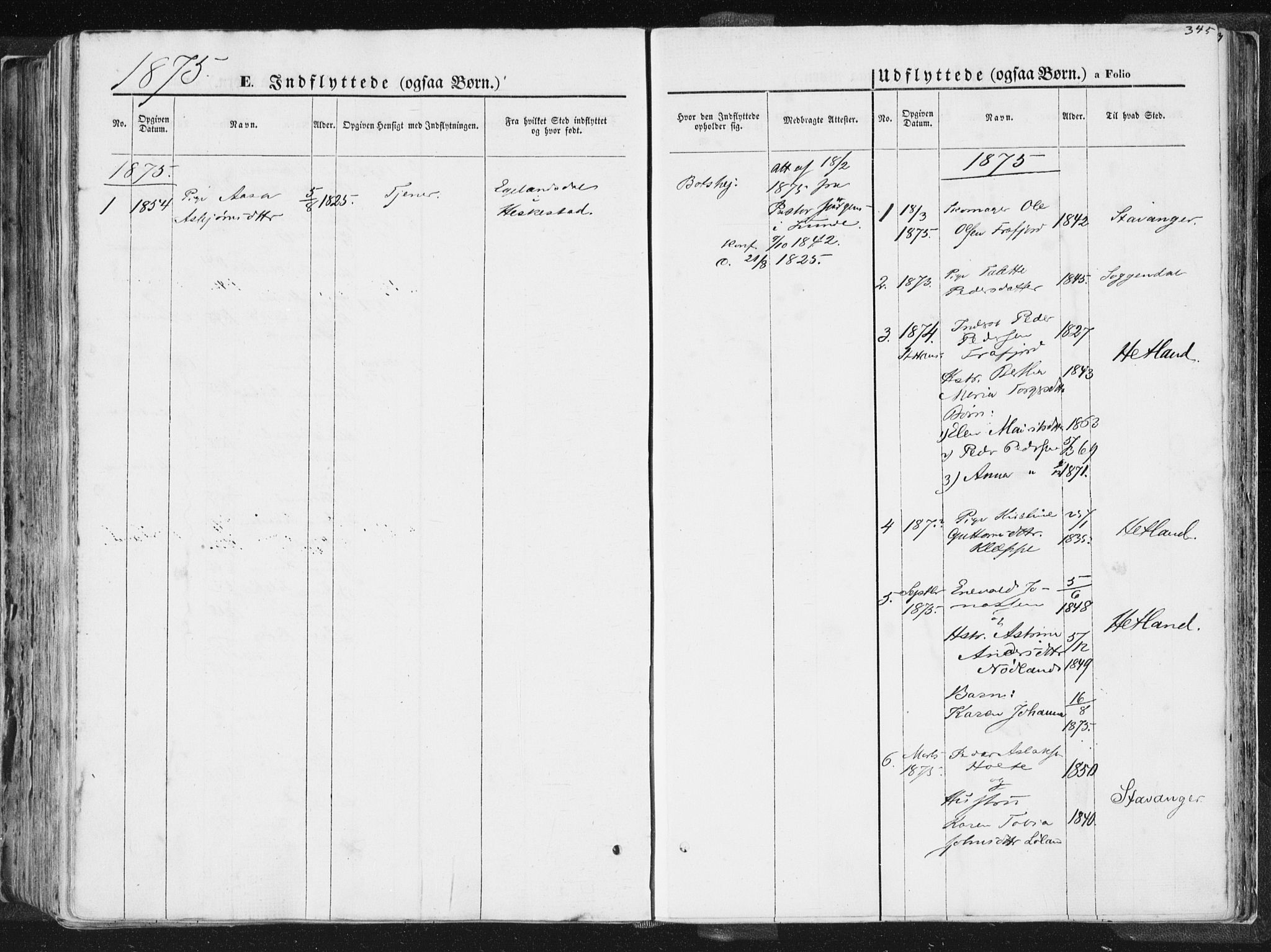 Høgsfjord sokneprestkontor, AV/SAST-A-101624/H/Ha/Haa/L0001: Parish register (official) no. A 1, 1854-1875, p. 345