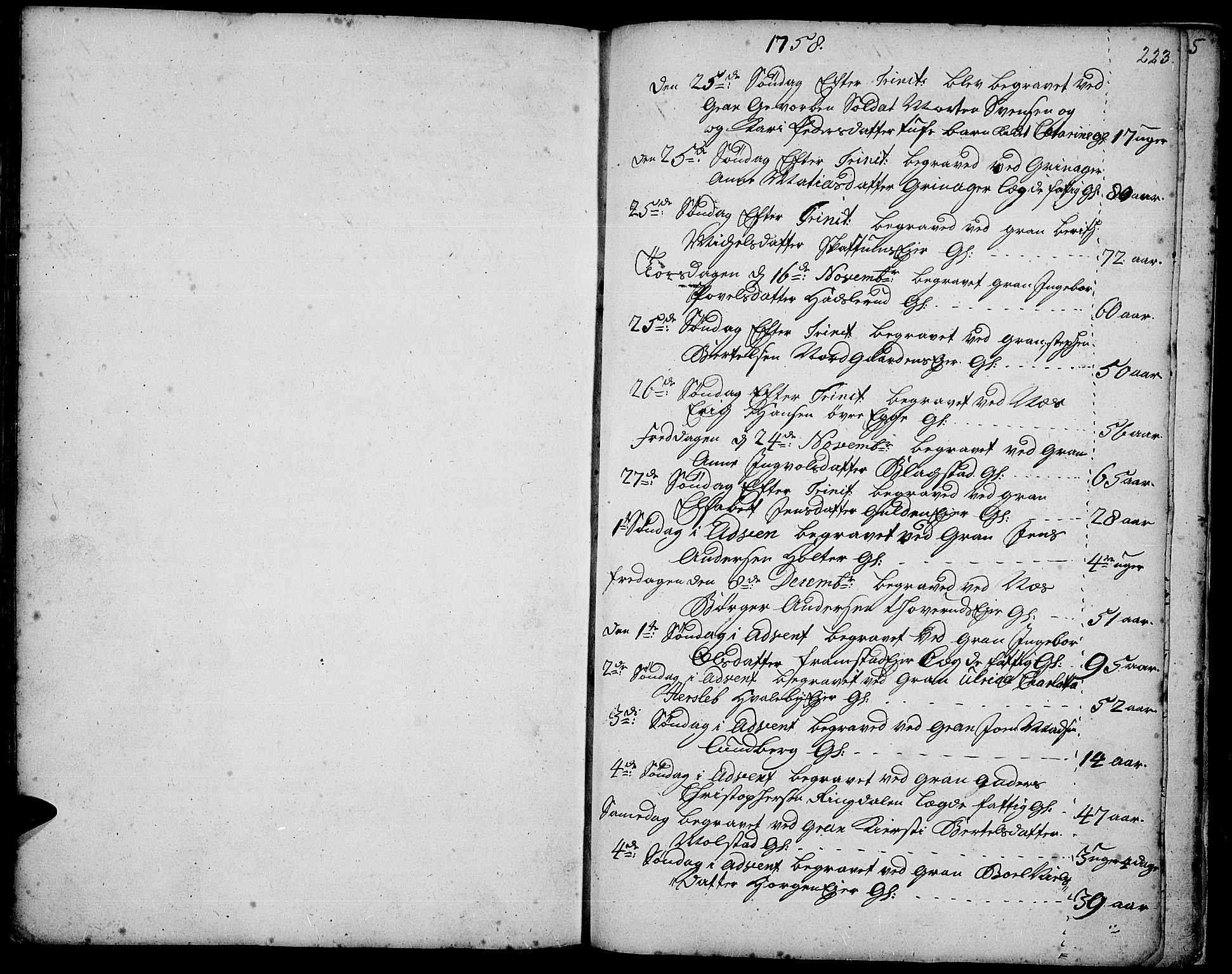 Gran prestekontor, SAH/PREST-112/H/Ha/Haa/L0003: Parish register (official) no. 3, 1745-1758, p. 223