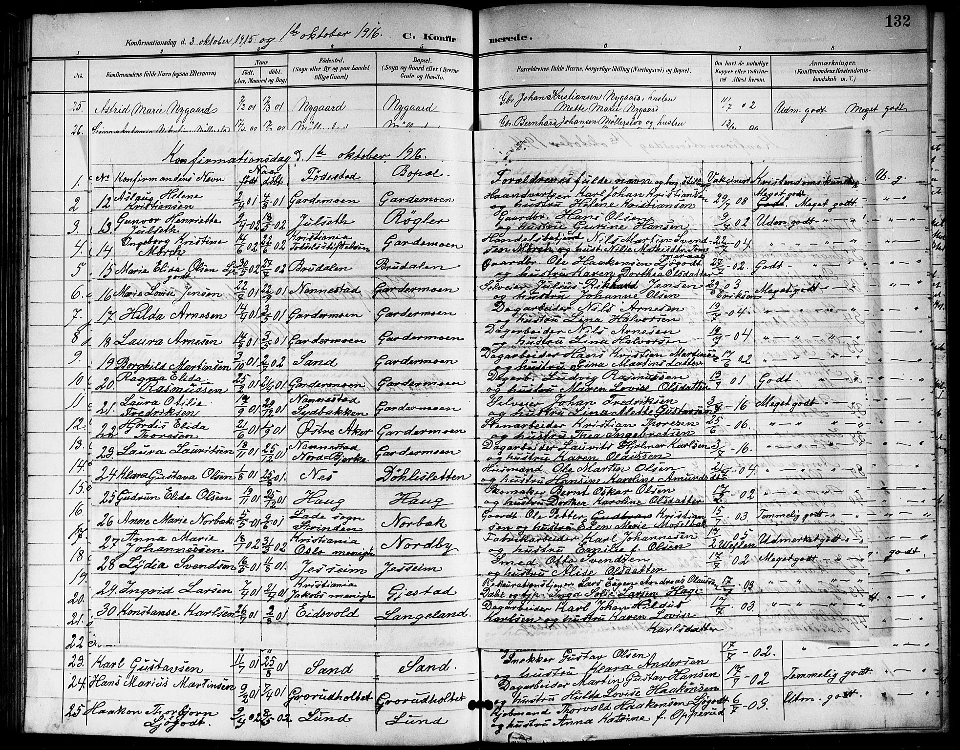 Ullensaker prestekontor Kirkebøker, AV/SAO-A-10236a/G/Gb/L0001: Parish register (copy) no. II 1, 1901-1917, p. 132