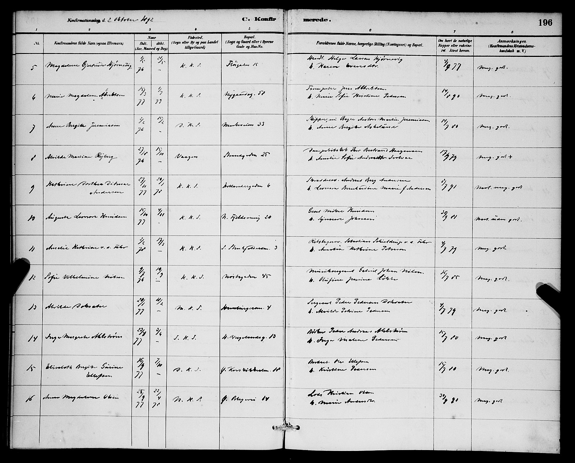 Korskirken sokneprestembete, SAB/A-76101/H/Hab: Parish register (copy) no. C 3, 1880-1892, p. 196
