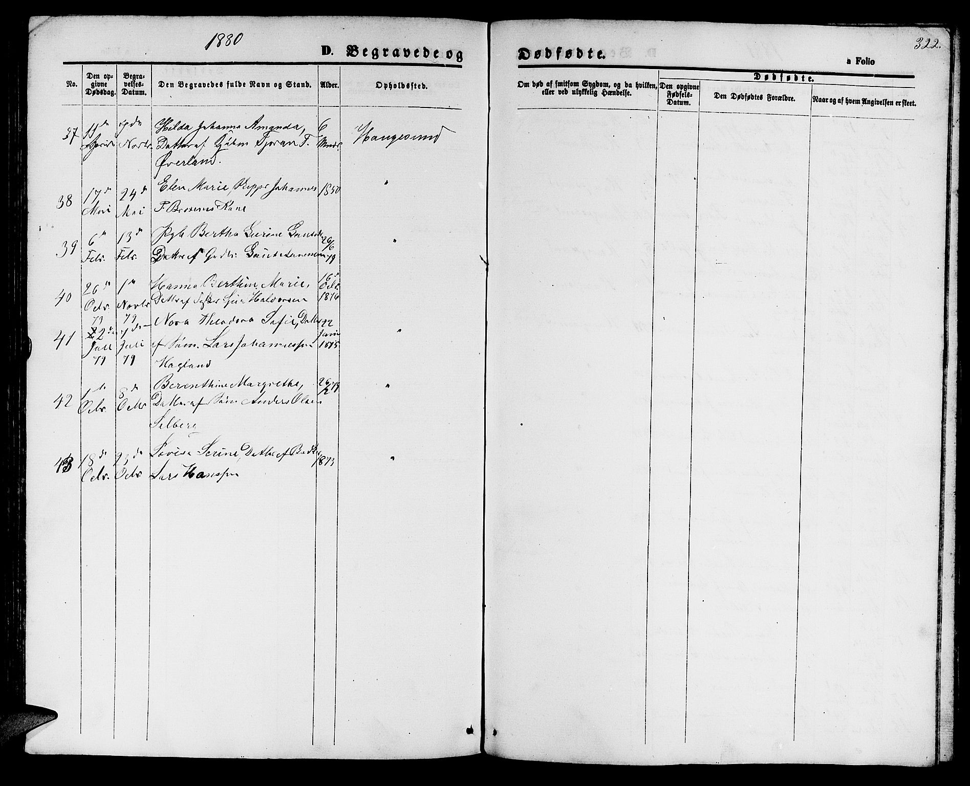 Haugesund sokneprestkontor, AV/SAST-A -101863/H/Ha/Hab/L0001: Parish register (copy) no. B 1, 1873-1881, p. 322