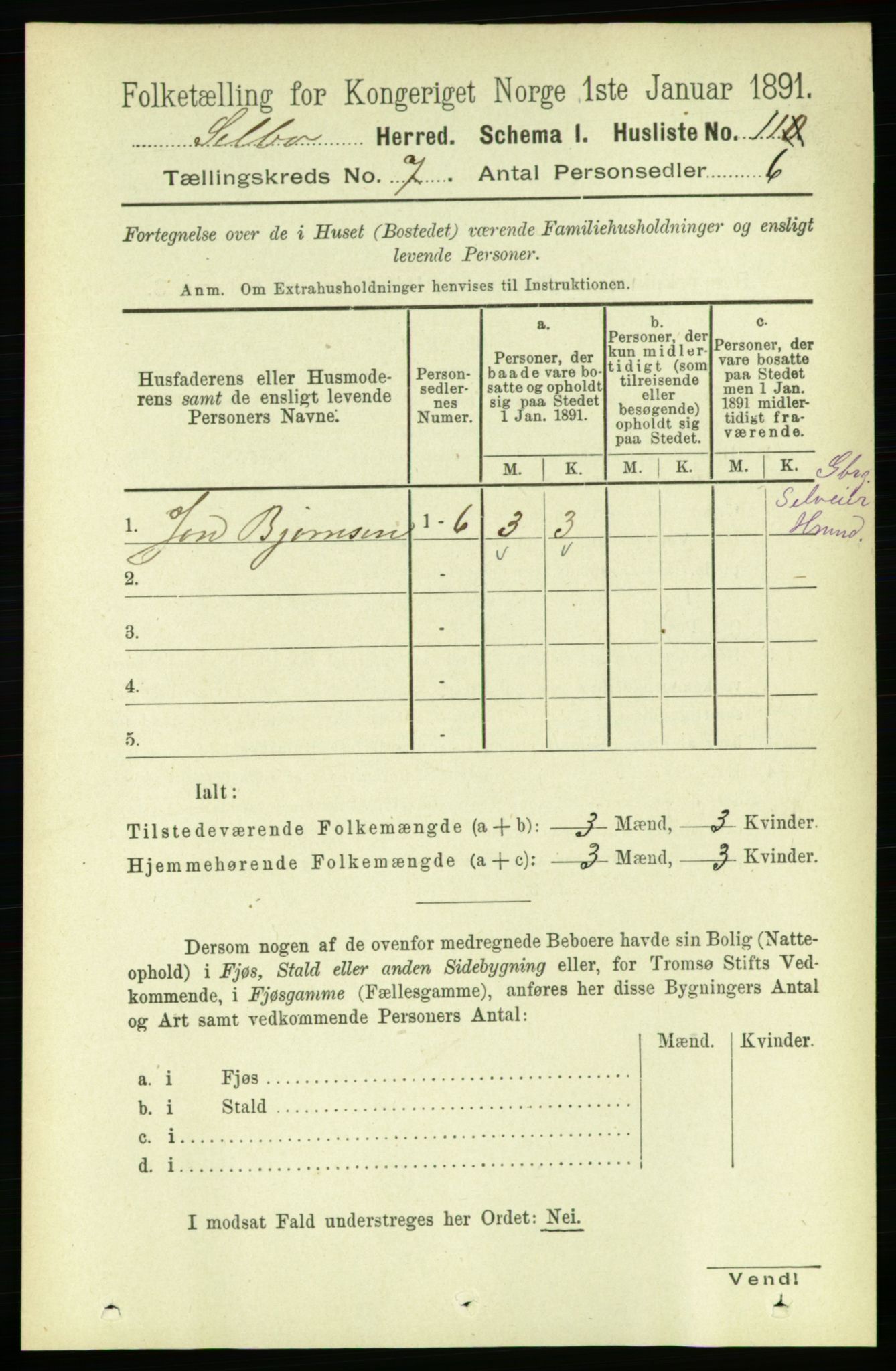 RA, 1891 census for 1664 Selbu, 1891, p. 2531