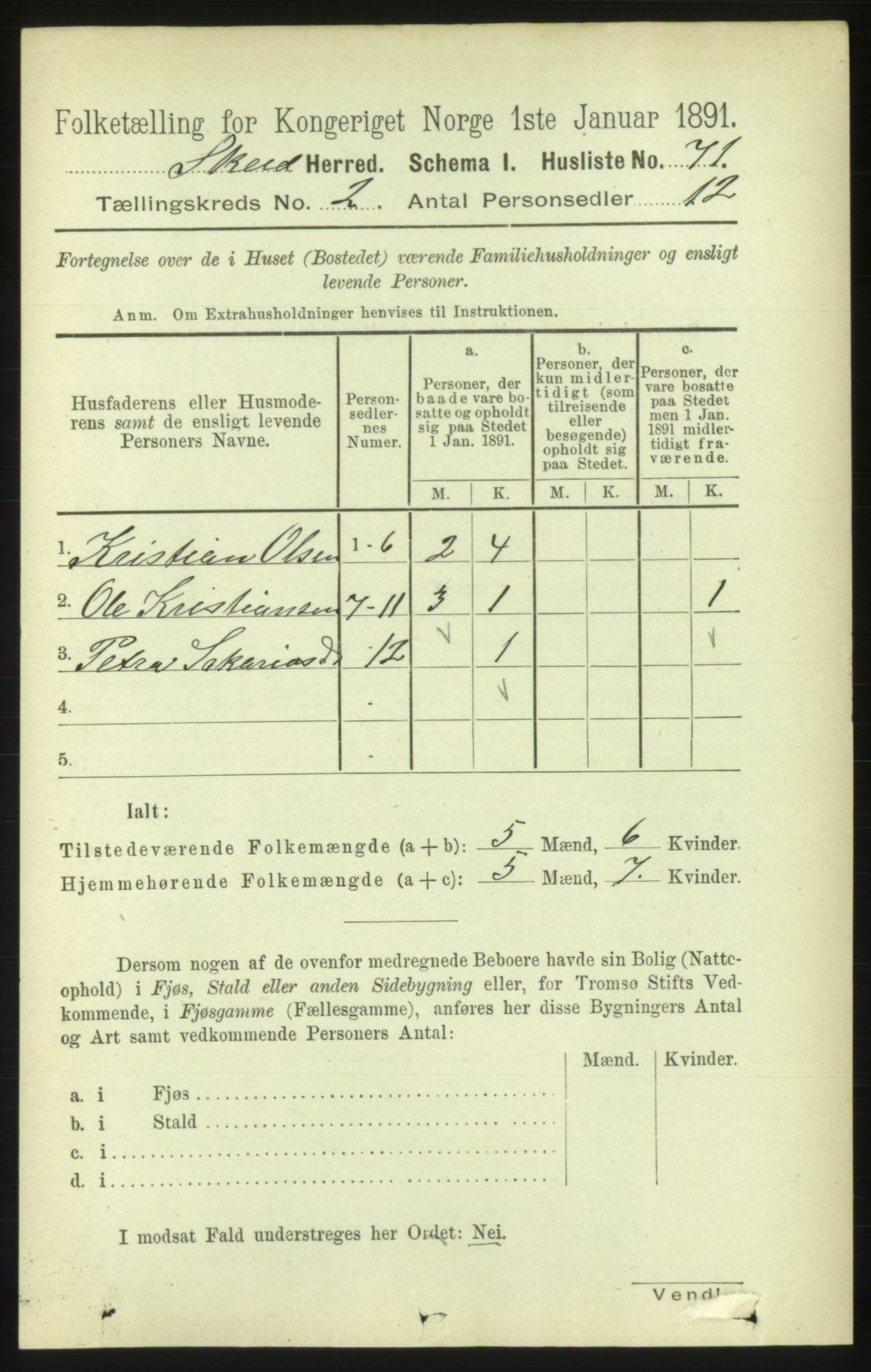 RA, 1891 census for 1732 Skei, 1891, p. 616