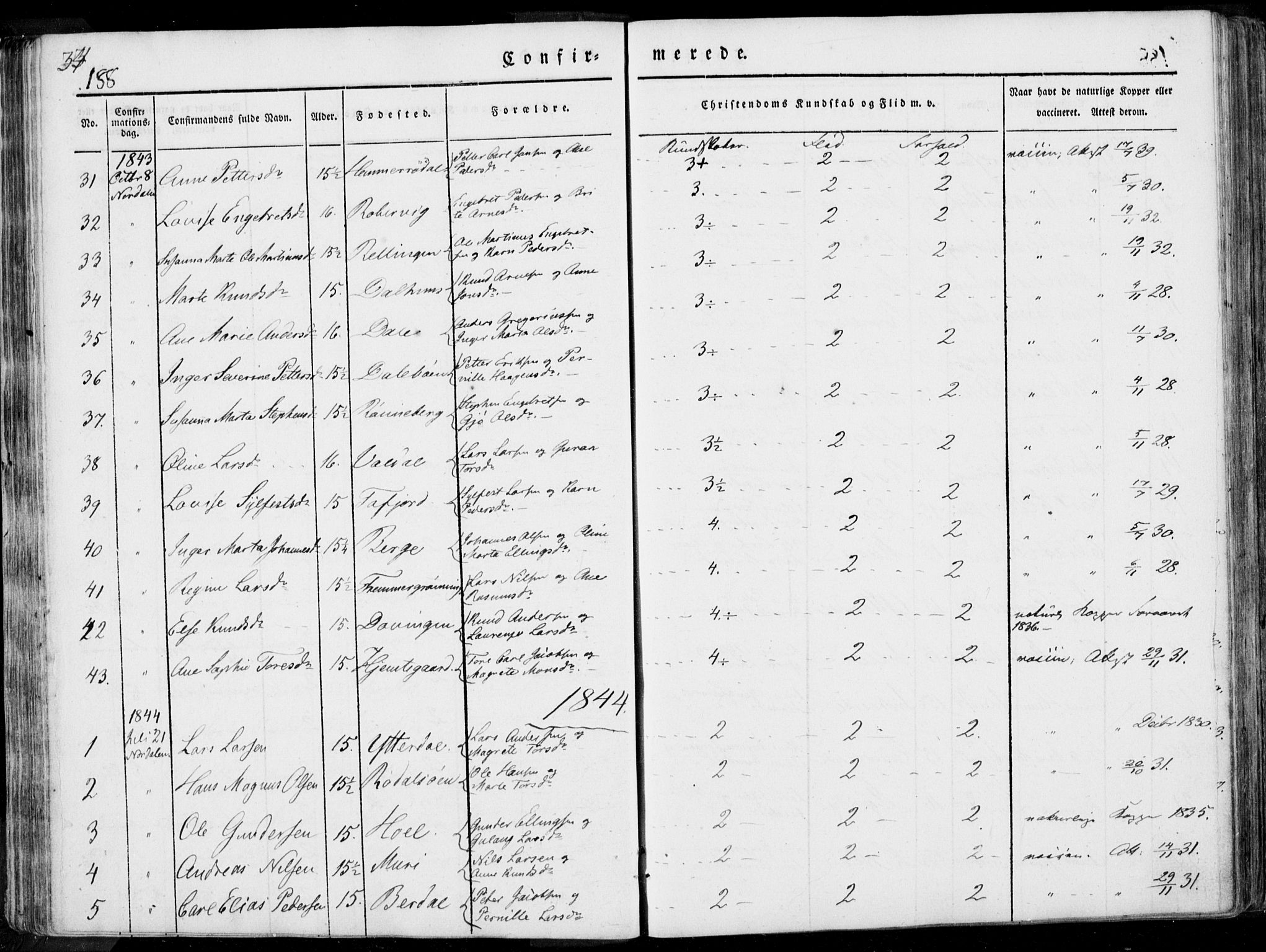 Ministerialprotokoller, klokkerbøker og fødselsregistre - Møre og Romsdal, SAT/A-1454/519/L0248: Parish register (official) no. 519A07, 1829-1860, p. 188