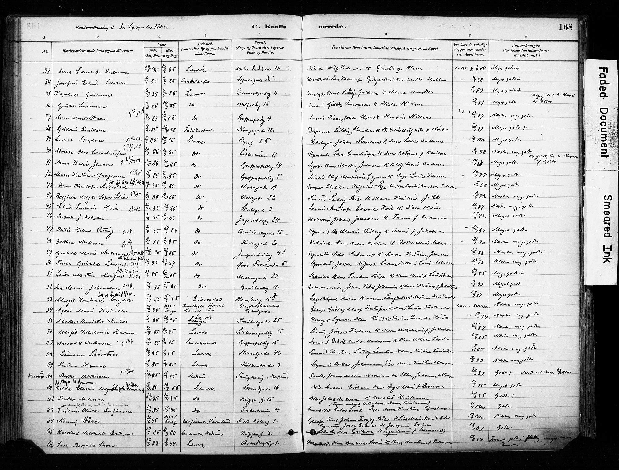 Larvik kirkebøker, SAKO/A-352/F/Fa/L0008: Parish register (official) no. I 8, 1884-1902, p. 168
