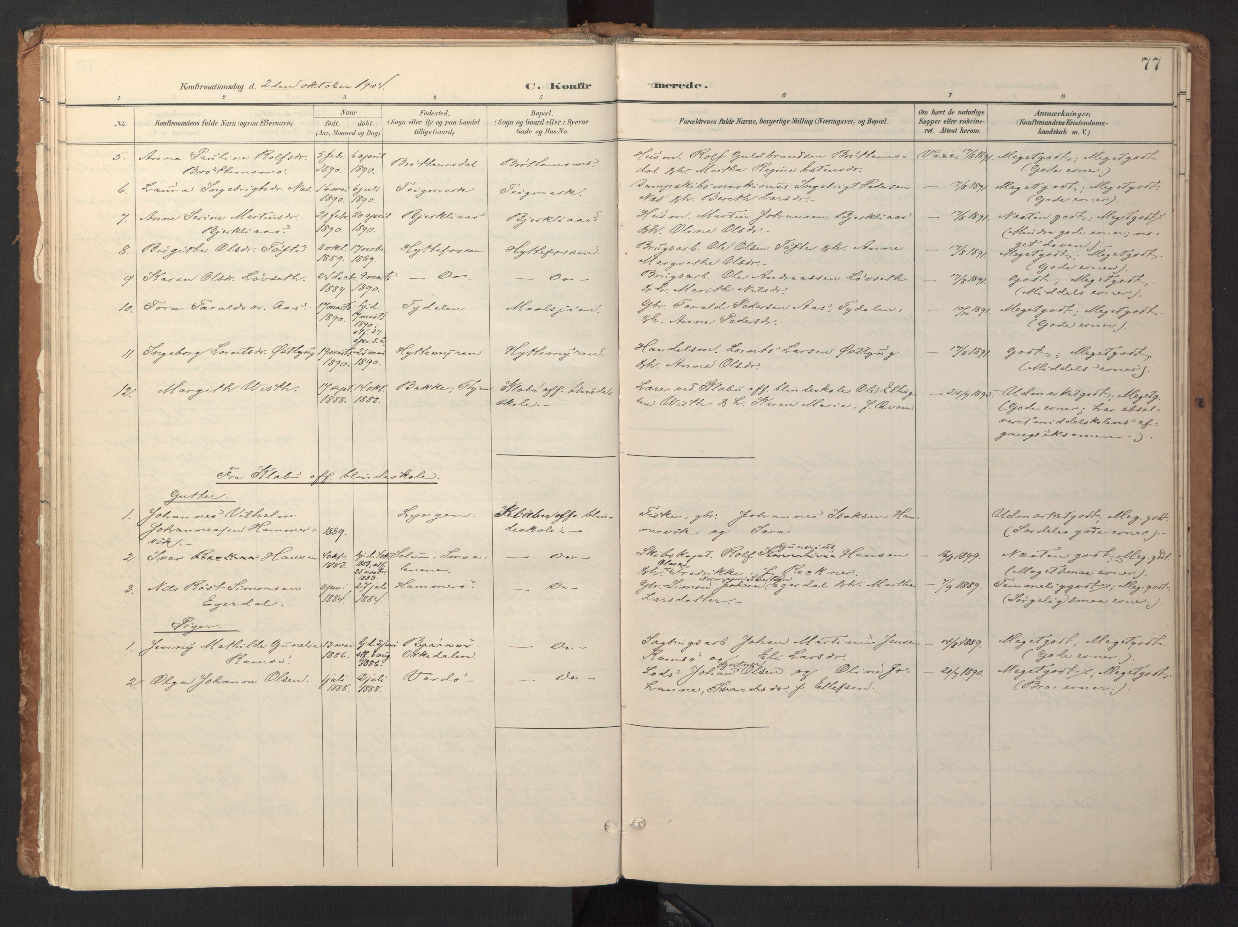 Ministerialprotokoller, klokkerbøker og fødselsregistre - Sør-Trøndelag, SAT/A-1456/618/L0448: Parish register (official) no. 618A11, 1898-1916, p. 77